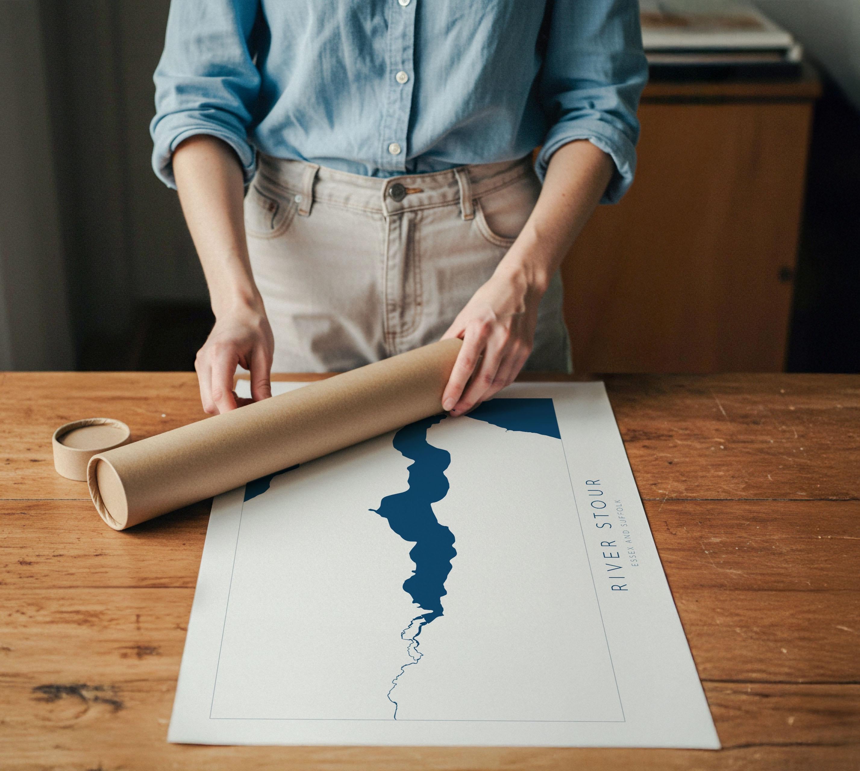 River Stour Map Art Print - Essex Map, Suffolk Map Art ,Manningtree Art Map, Harwich, Dedham Vale Art, Suffolk Poster, The Shotley Peninsula