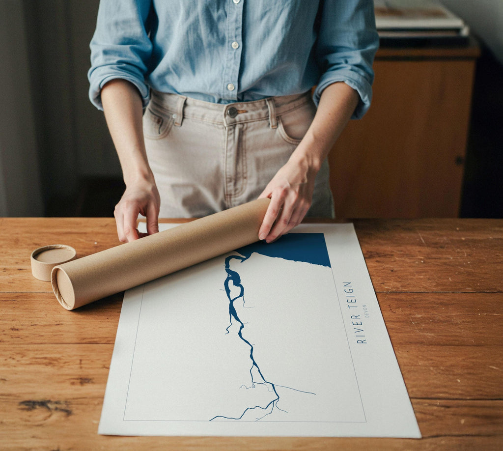 River Teign Map Art - Teignmouth Map Print, Devon Map Art, Teignmouth Travel Poster, Shaldon Art Print, Devon Gift, Devon Poster Print