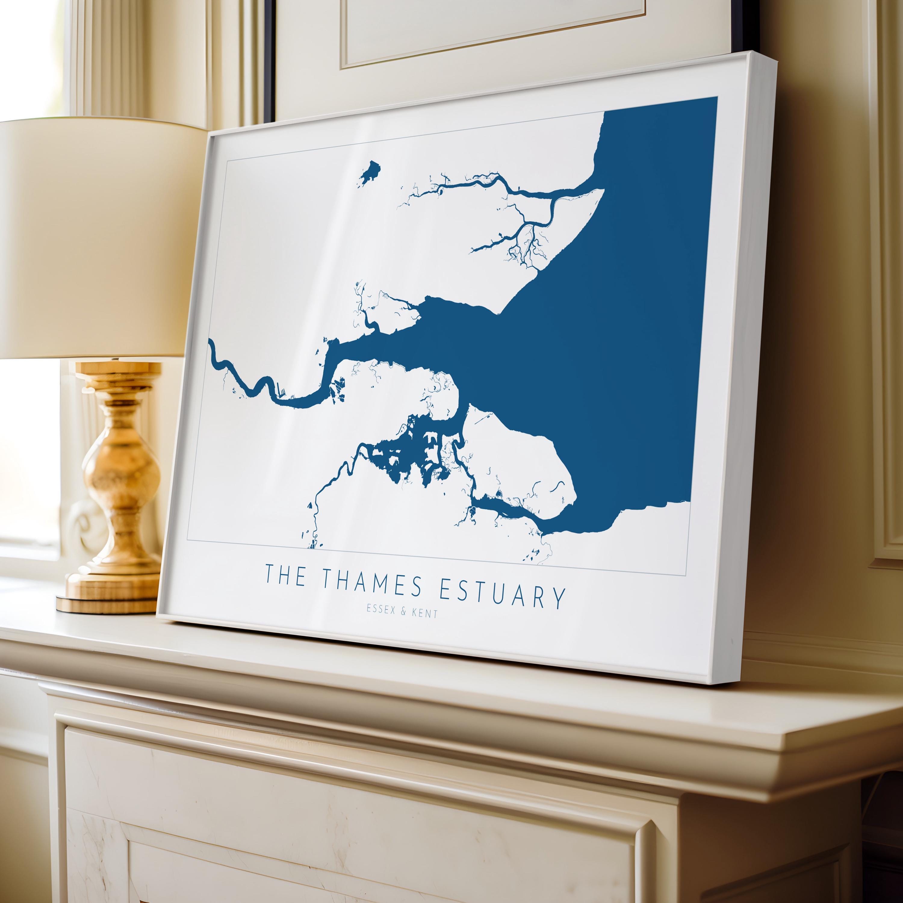 Thames Estuary Map Print - River Thames Map Art, Southend Art, UK River Art, Essex Map Art, Kent Coast Map, Travel Poster, UK Map Wall Art