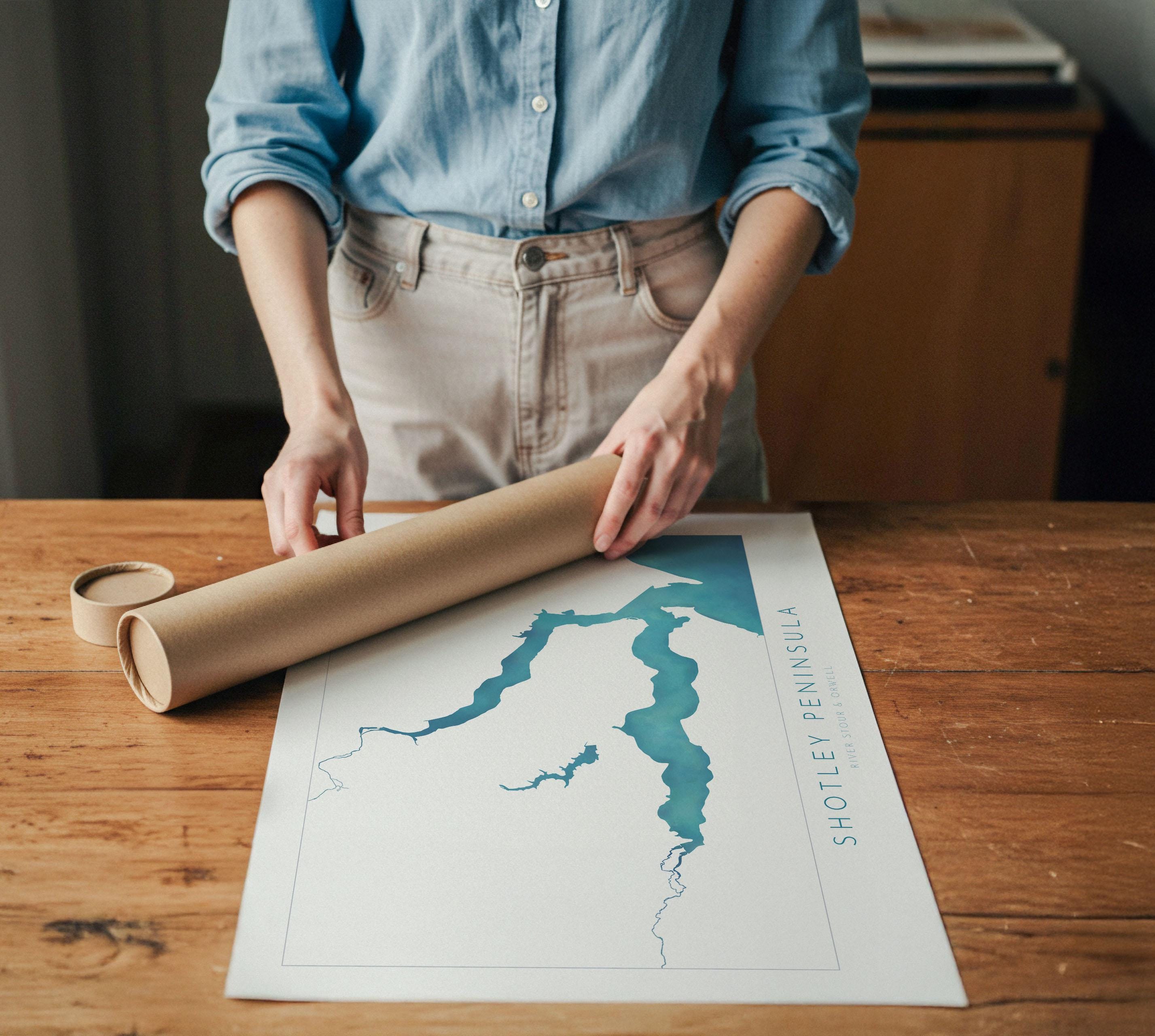 Shotley Peninsula Map Art Print, Suffolk Map, Art, River Orwell, River Stour, Essex Map, UK Rivers Map, East Anglia Map, Alton Water Map Art