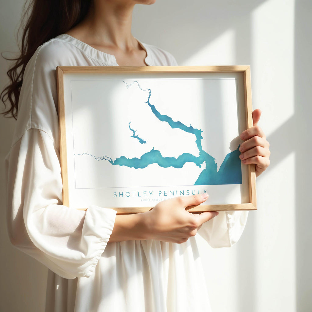 Shotley Peninsula Map Art Print, Suffolk Map, Art, River Orwell, River Stour, Essex Map, UK Rivers Map, East Anglia Map, Alton Water Map Art
