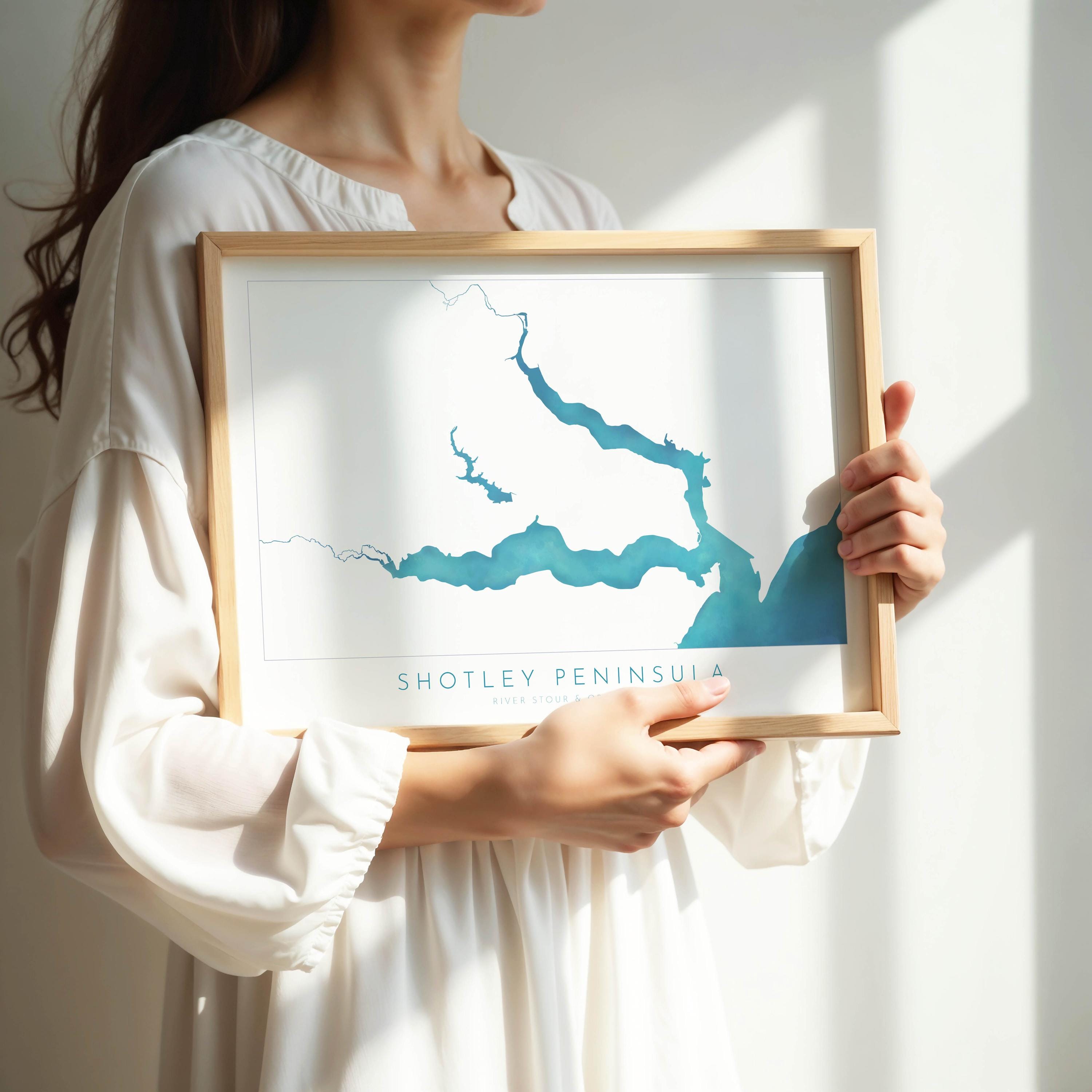 Shotley Peninsula Map Art Print, Suffolk Map, Art, River Orwell, River Stour, Essex Map, UK Rivers Map, East Anglia Map, Alton Water Map Art