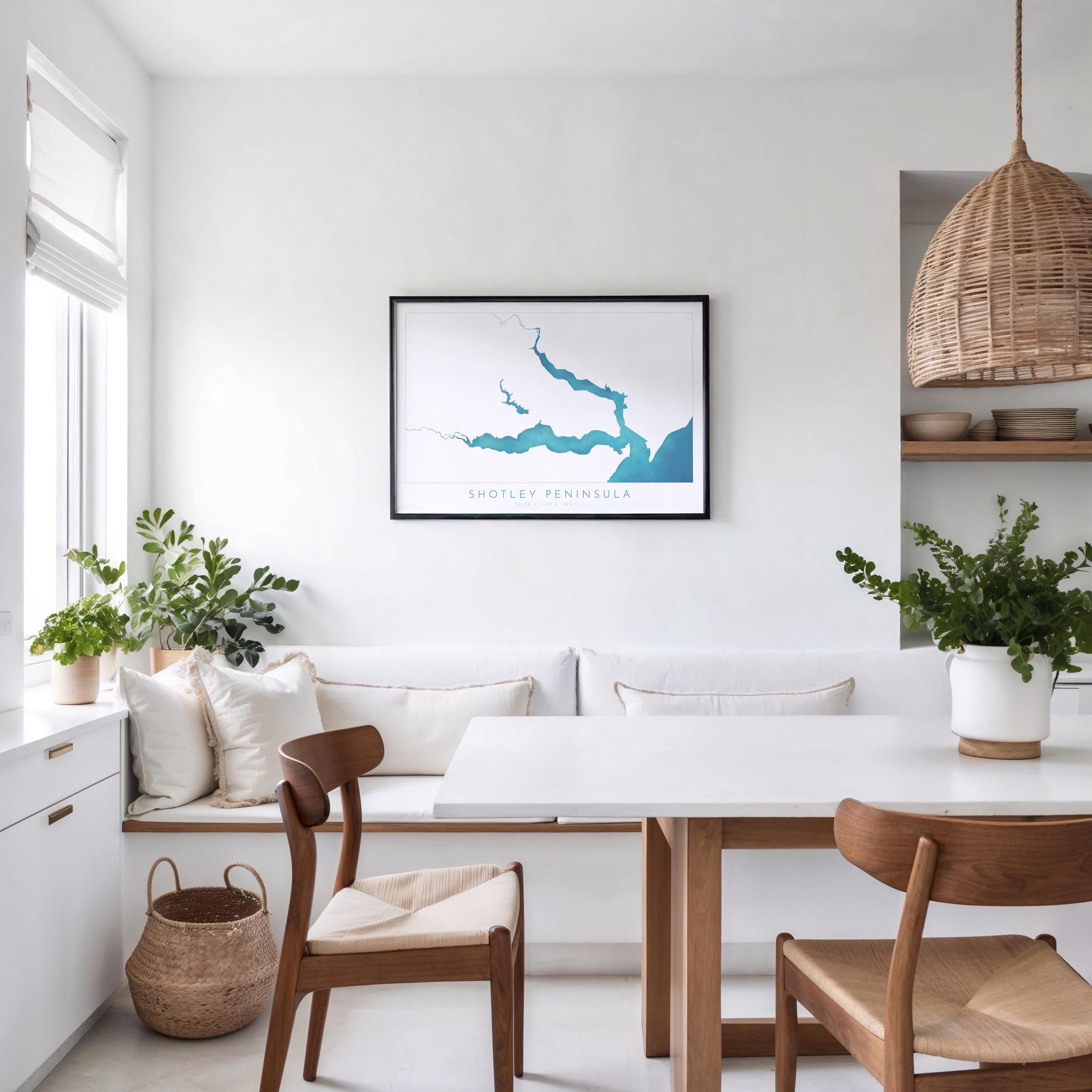 Shotley Peninsula Map Art Print, Suffolk Map, Art, River Orwell, River Stour, Essex Map, UK Rivers Map, East Anglia Map, Alton Water Map Art