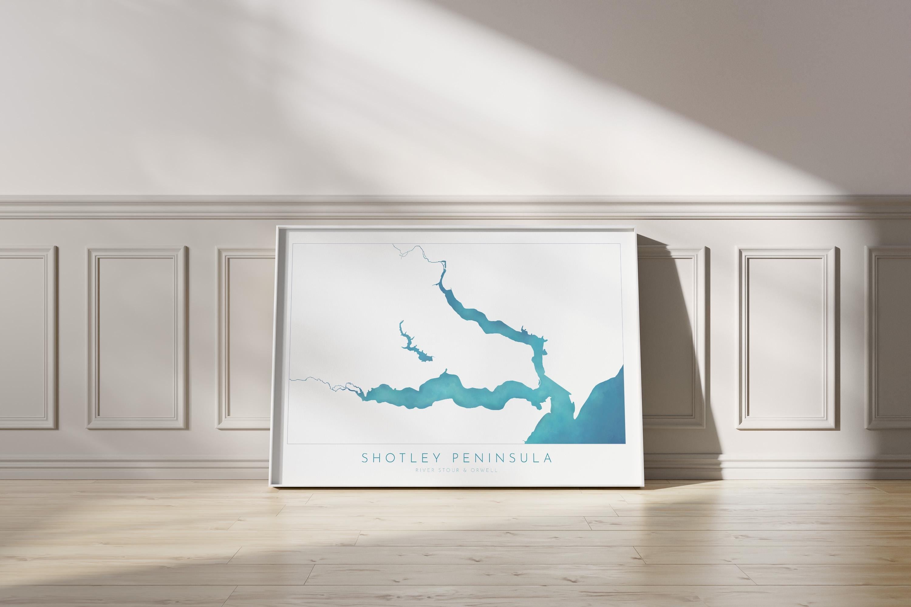 Shotley Peninsula Map Art Print, Suffolk Map, Art, River Orwell, River Stour, Essex Map, UK Rivers Map, East Anglia Map, Alton Water Map Art