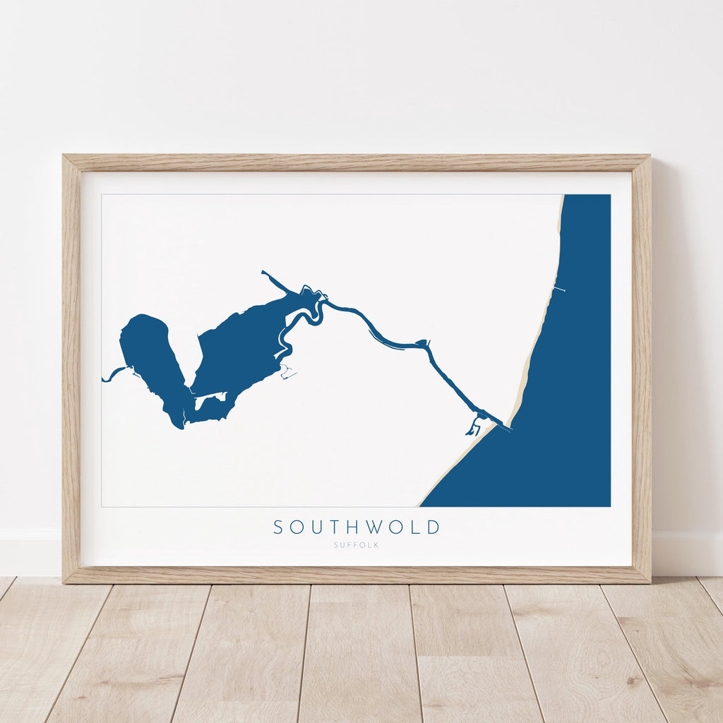 Southwold Art Map - Suffolk Art, Southwold Map Art, Suffolk Coast Travel Print, Suffolk Gift, River Blyth Map, UK Map Art, UK Rivers Map