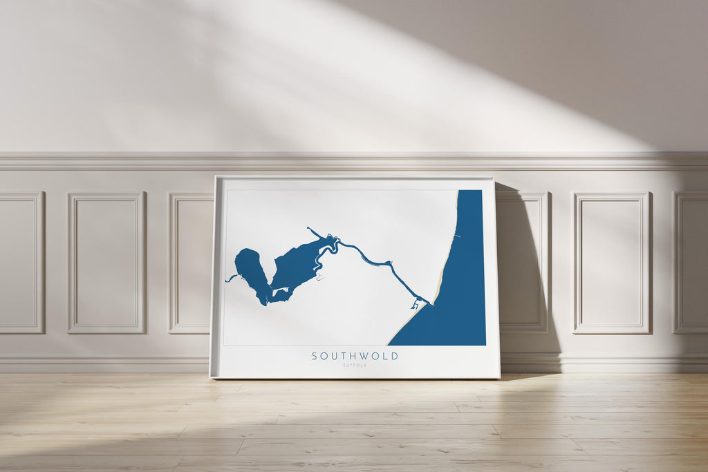 Southwold Art Map - Suffolk Art, Southwold Map Art, Suffolk Coast Travel Print, Suffolk Gift, River Blyth Map, UK Map Art, UK Rivers Map