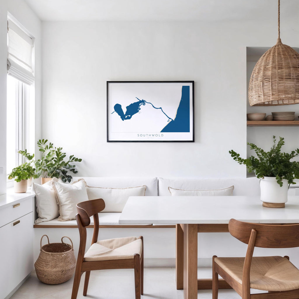 Southwold Art Map - Suffolk Art, Southwold Map Art, Suffolk Coast Travel Print, Suffolk Gift, River Blyth Map, UK Map Art, UK Rivers Map