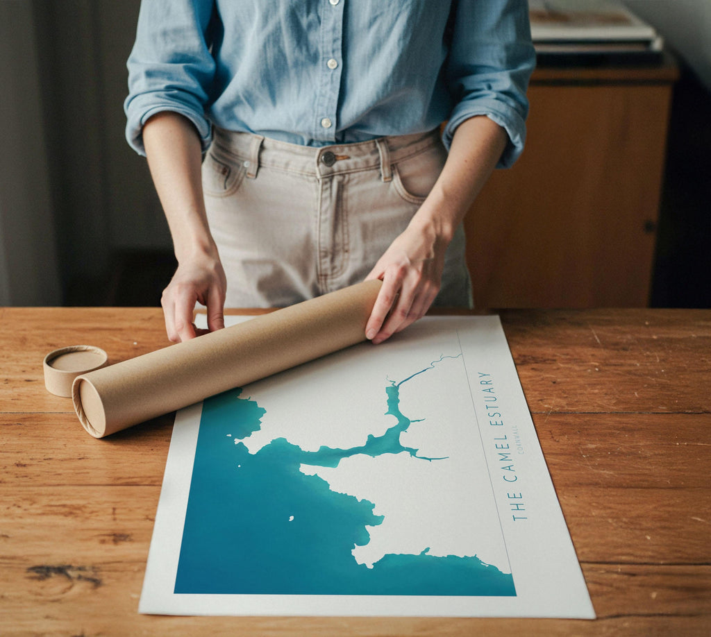Camel Estuary Map Print - Padstow Map Art, Cornwall Map, Polzeath Travel Art, Cornwall Coast Art, River Camel Print, Cornish Coast Art Map
