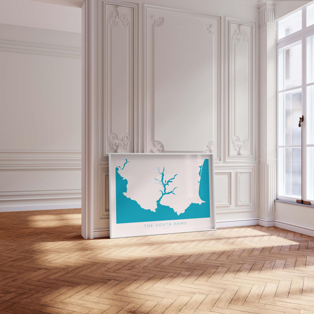 The South Hams Art Print - South Devon Map Art, Salcombe Art print, Devon Travel Poster, Devon Gift, Devon Print, UK Coast Map, UK Beaches