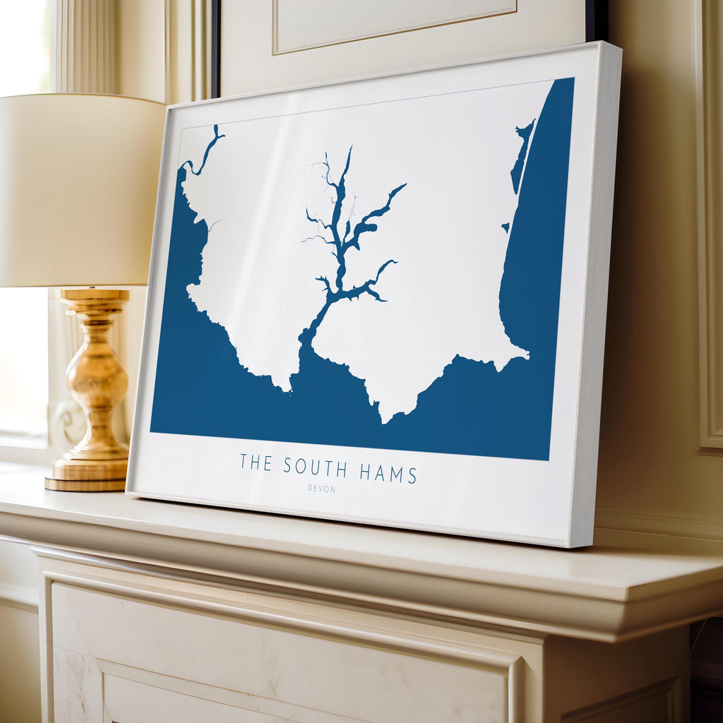 The South Hams Art Print - South Devon Map Art, Salcombe Art print, Devon Travel Poster, Devon Gift, Devon Print, UK Coast Map, UK Beaches