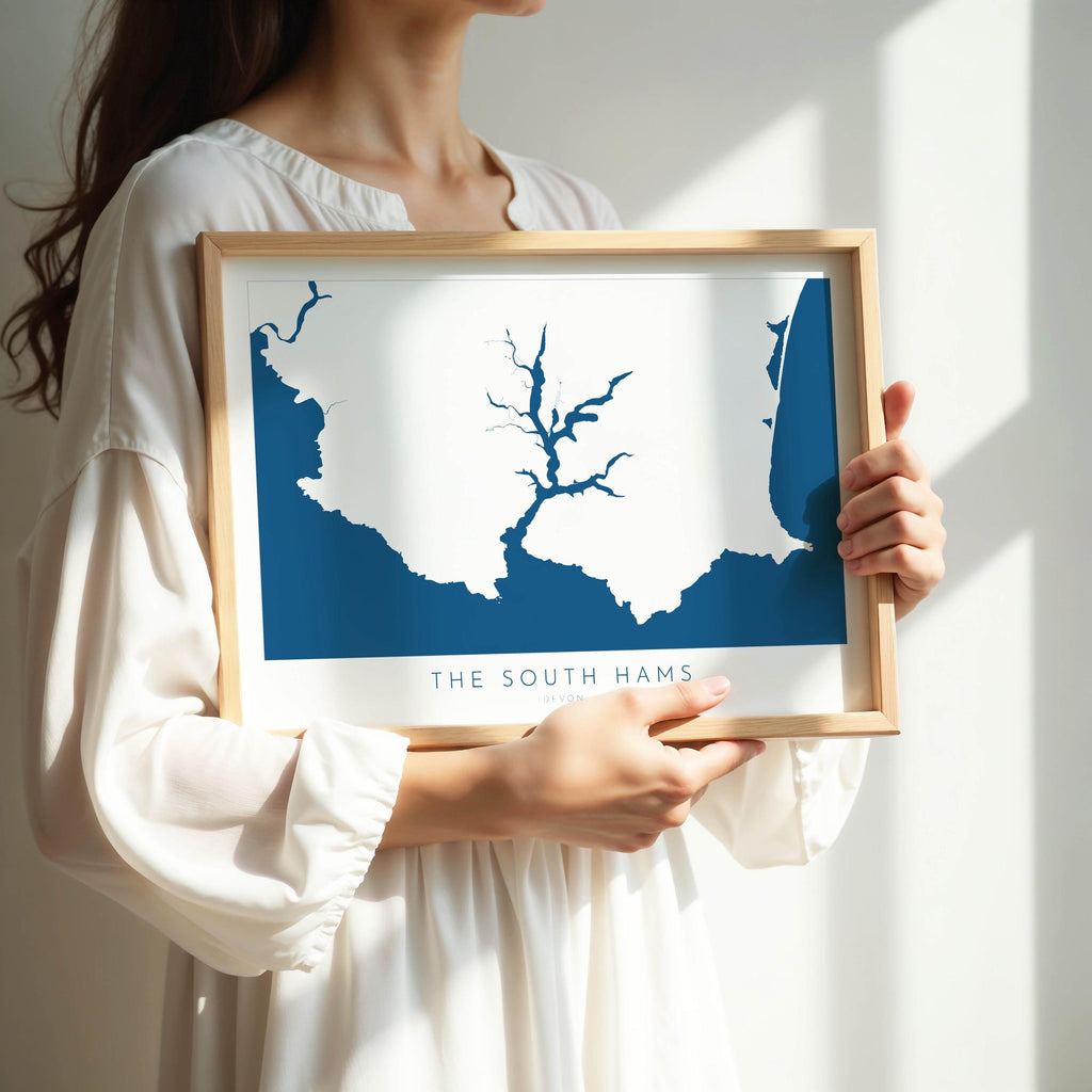 The South Hams Art Print - South Devon Map Art, Salcombe Art print, Devon Travel Poster, Devon Gift, Devon Print, UK Coast Map, UK Beaches