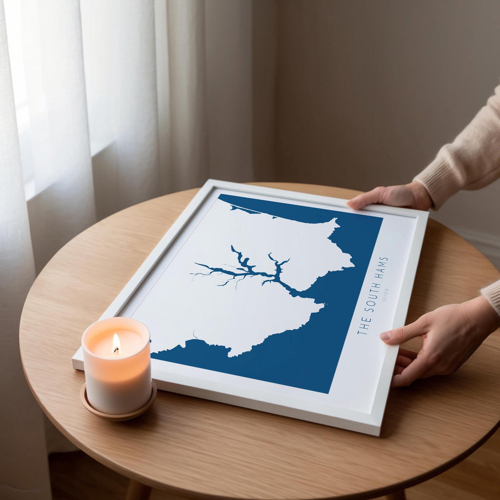 The South Hams Art Print - South Devon Map Art, Salcombe Art print, Devon Travel Poster, Devon Gift, Devon Print, UK Coast Map, UK Beaches