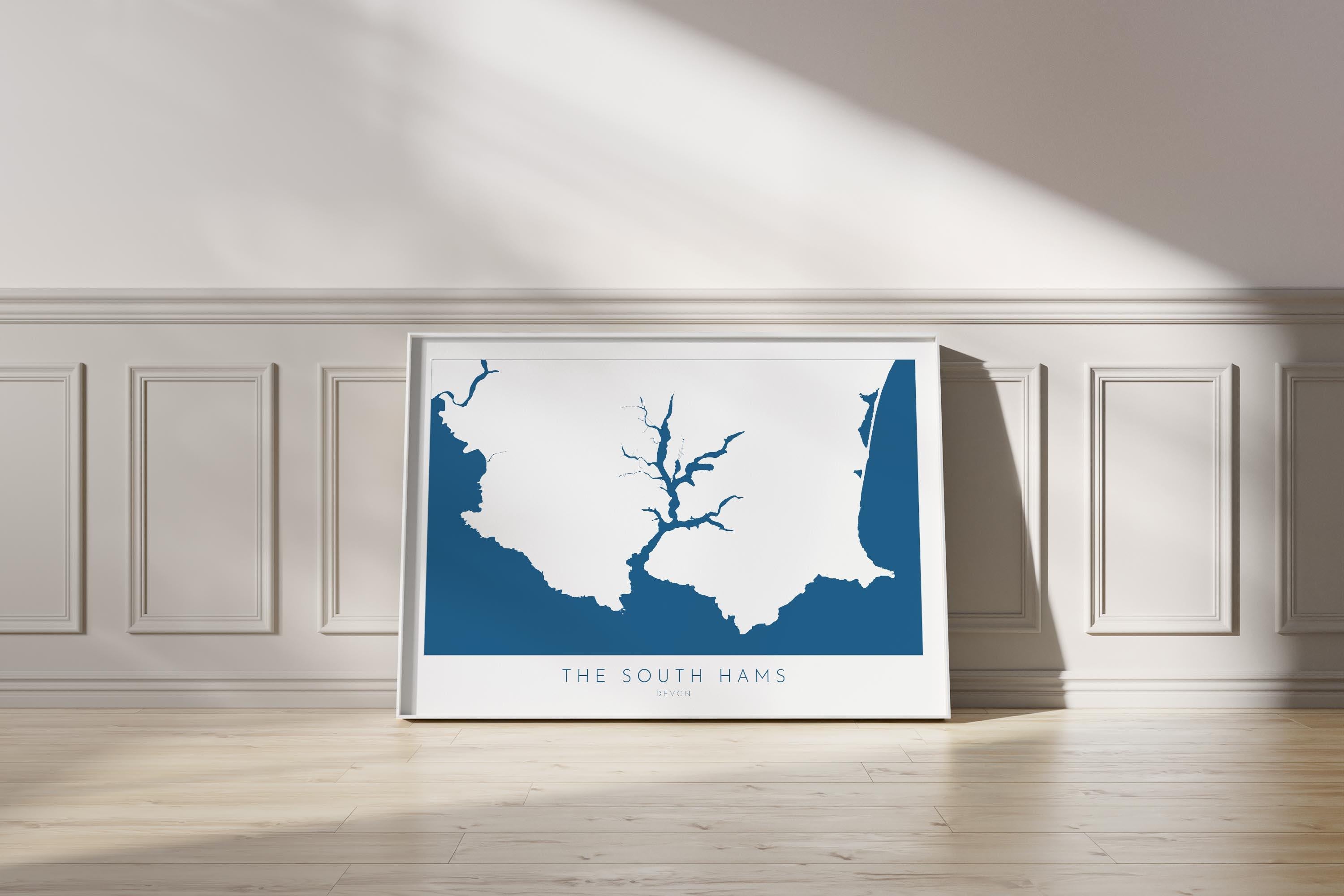 The South Hams Art Print - South Devon Map Art, Salcombe Art print, Devon Travel Poster, Devon Gift, Devon Print, UK Coast Map, UK Beaches