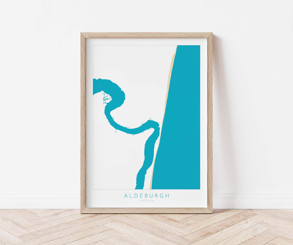 Aldeburgh Map Art - Suffolk Map, River Alde Map, Aldeburgh Print, Suffolk Coast, Suffolk Travel Print, Suffolk Gift, UK Seaside Art