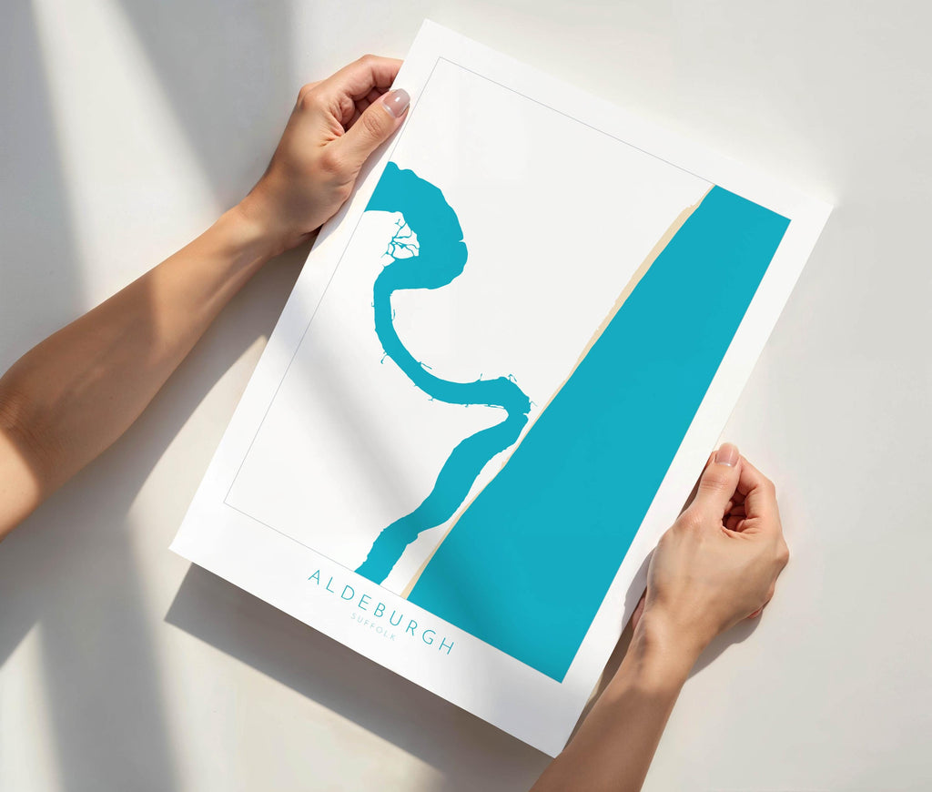 Aldeburgh Map Art - Suffolk Map, River Alde Map, Aldeburgh Print, Suffolk Coast, Suffolk Travel Print, Suffolk Gift, UK Seaside Art