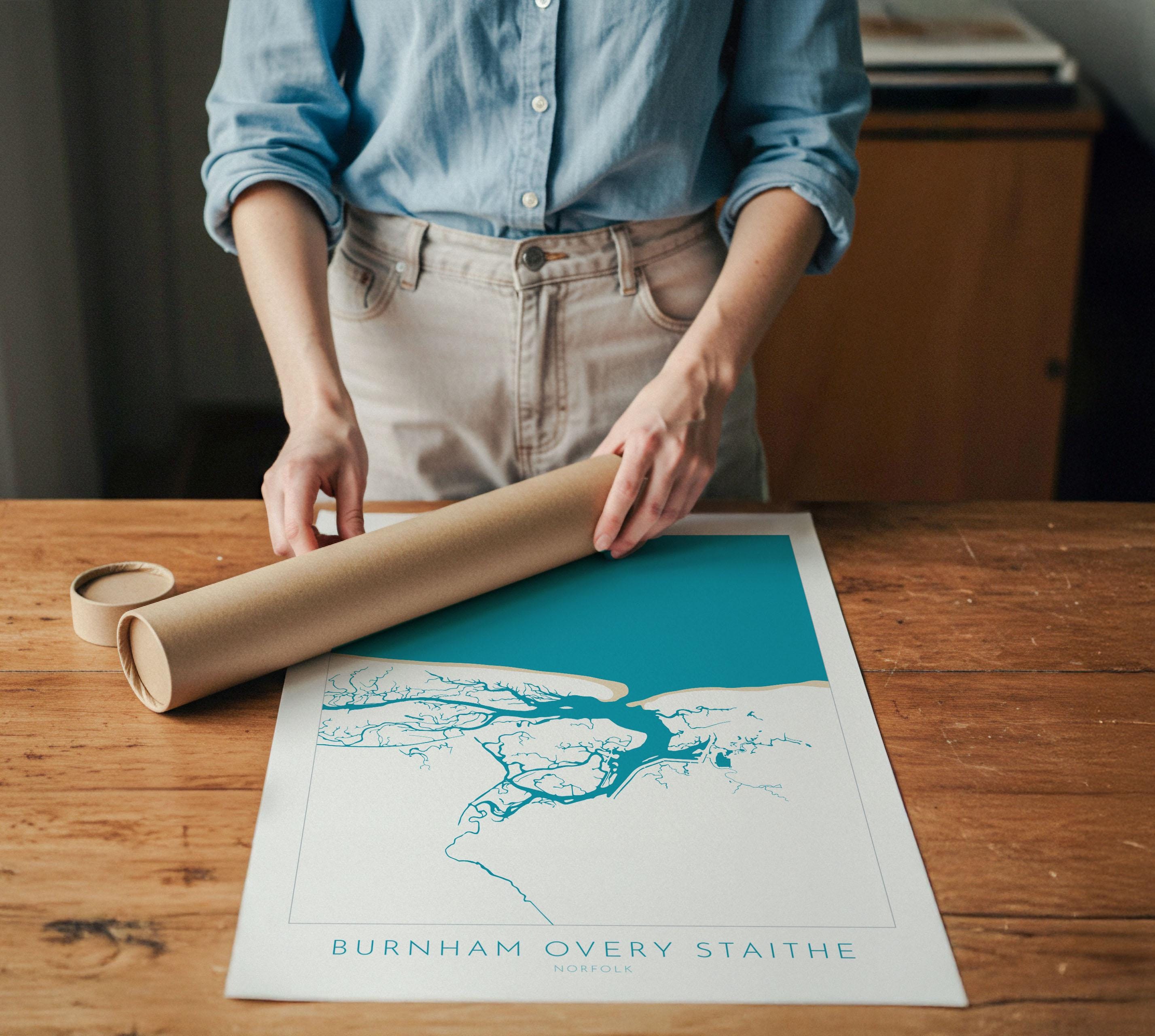 Burnham Overy Staithe Map Art - Norfolk Map, Burnham Overy Art Print, Norfolk Gift, North Norfolk Poster, North Norfolk Coast, Norfolk Beach