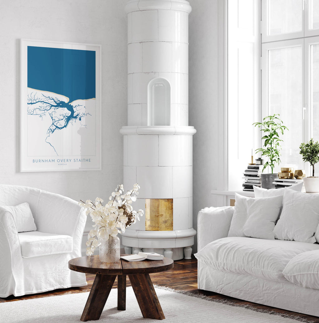 Burnham Overy Staithe Map Art - Norfolk Map, Burnham Overy Art Print, Norfolk Gift, North Norfolk Poster, North Norfolk Coast, Norfolk Beach