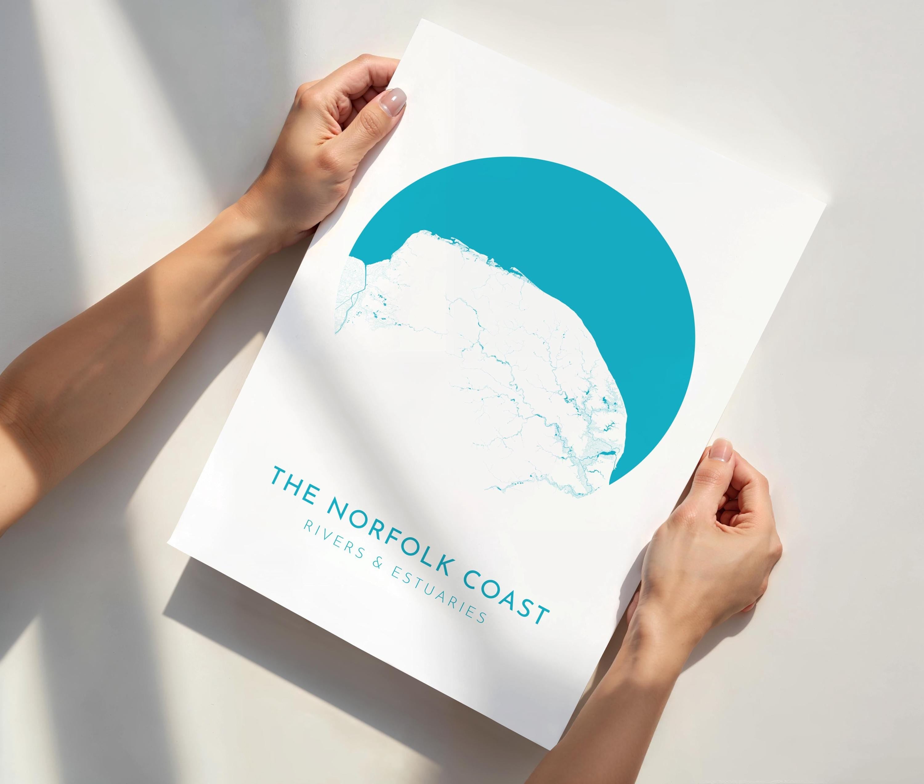 Norfolk Map Art - Norfolk Coast, Blakeney Point, Cromer, Norfolk Print, Burnham Market, Norfolk Poster, Holkham, Norfolk Rivers, UK Map