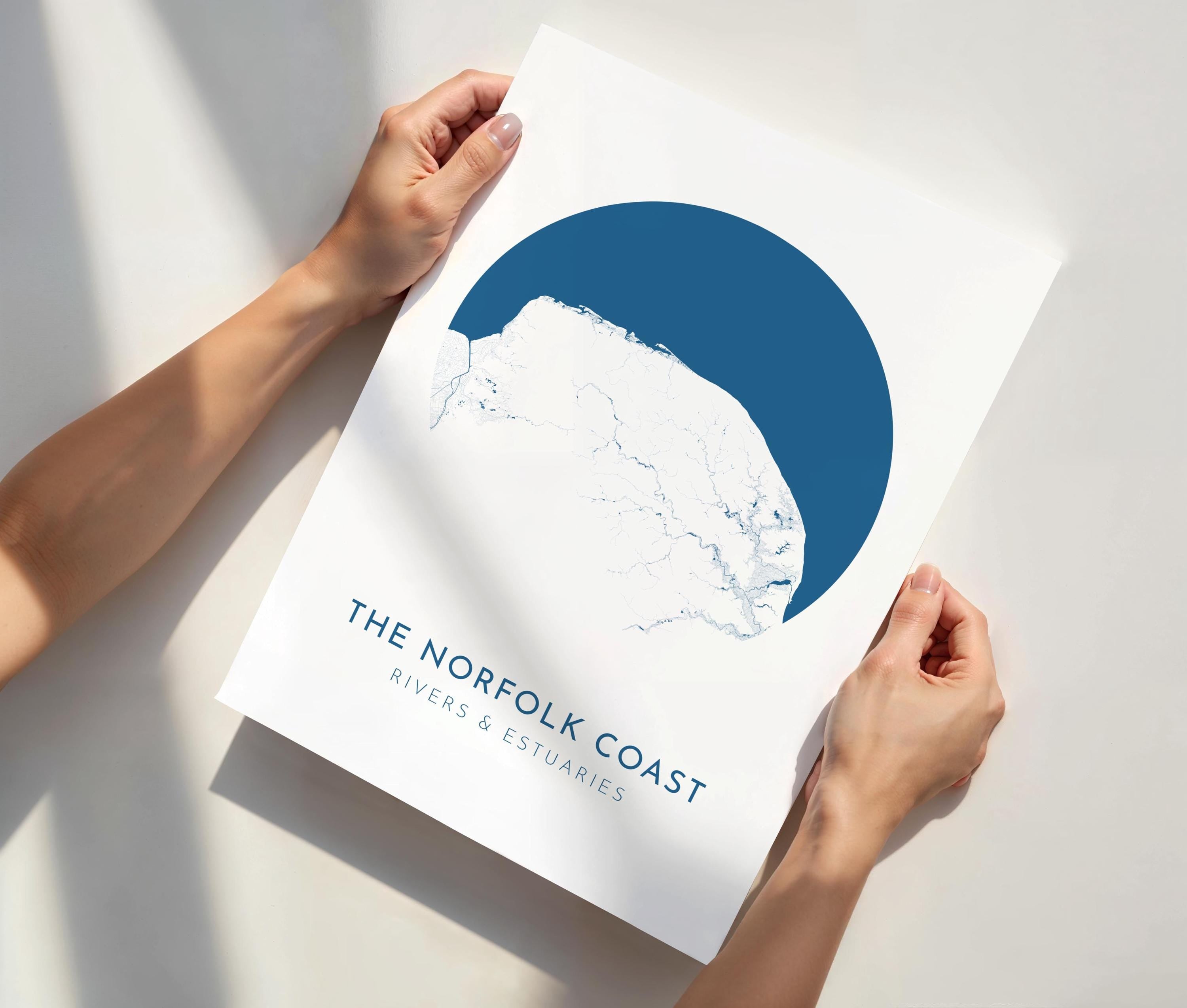 Norfolk Map Art - Norfolk Coast, Blakeney Point, Cromer, Norfolk Print, Burnham Market, Norfolk Poster, Holkham, Norfolk Rivers, UK Map