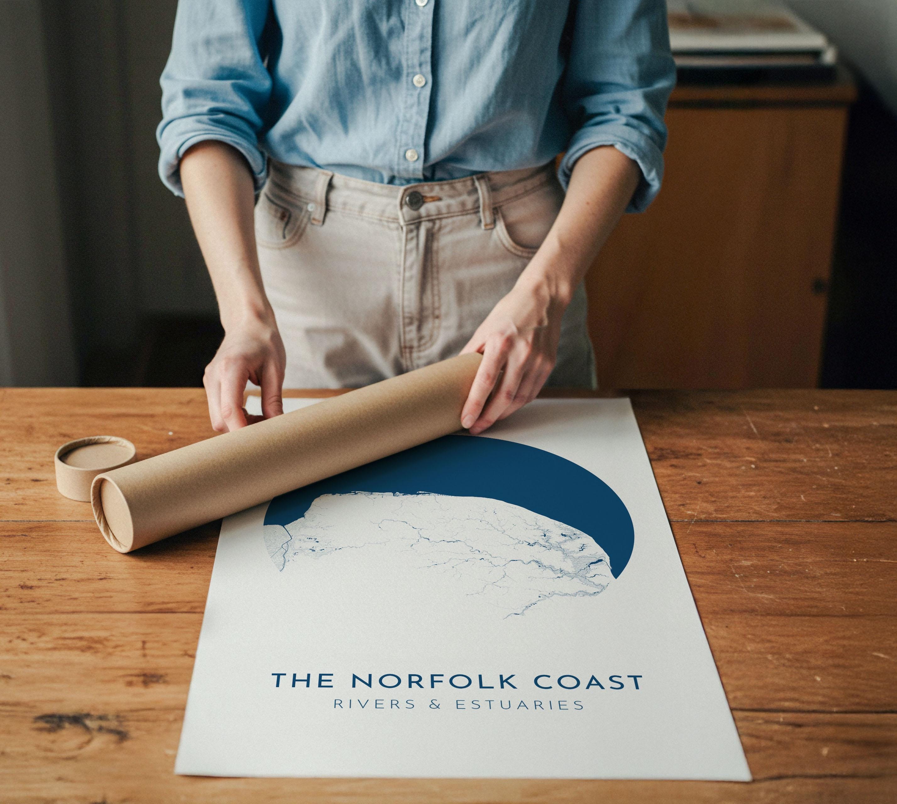 Norfolk Map Art - Norfolk Coast, Blakeney Point, Cromer, Norfolk Print, Burnham Market, Norfolk Poster, Holkham, Norfolk Rivers, UK Map