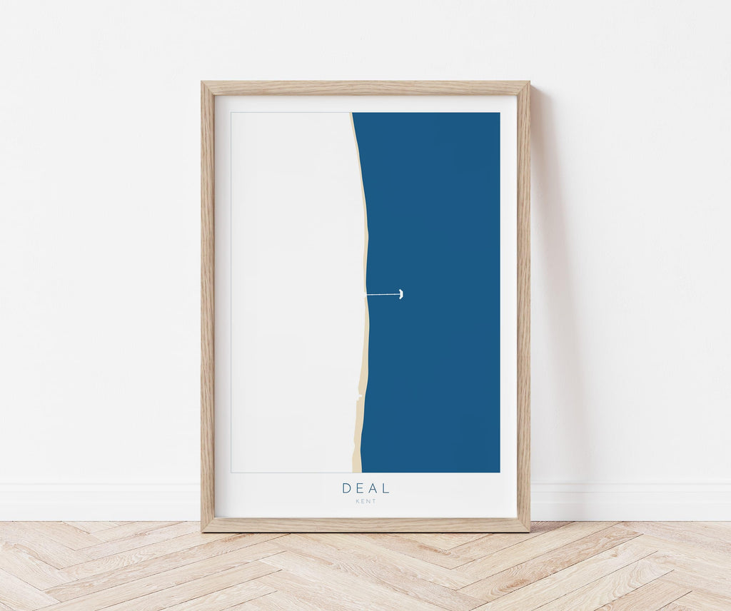 Deal Map Print - Kent Map Art, Kent Travel Poster, Kent Coast, A1, A2, A3, A4, Deal Beach Art, Deal Kent Map, Deal Pier, UK Map, Kent Gift