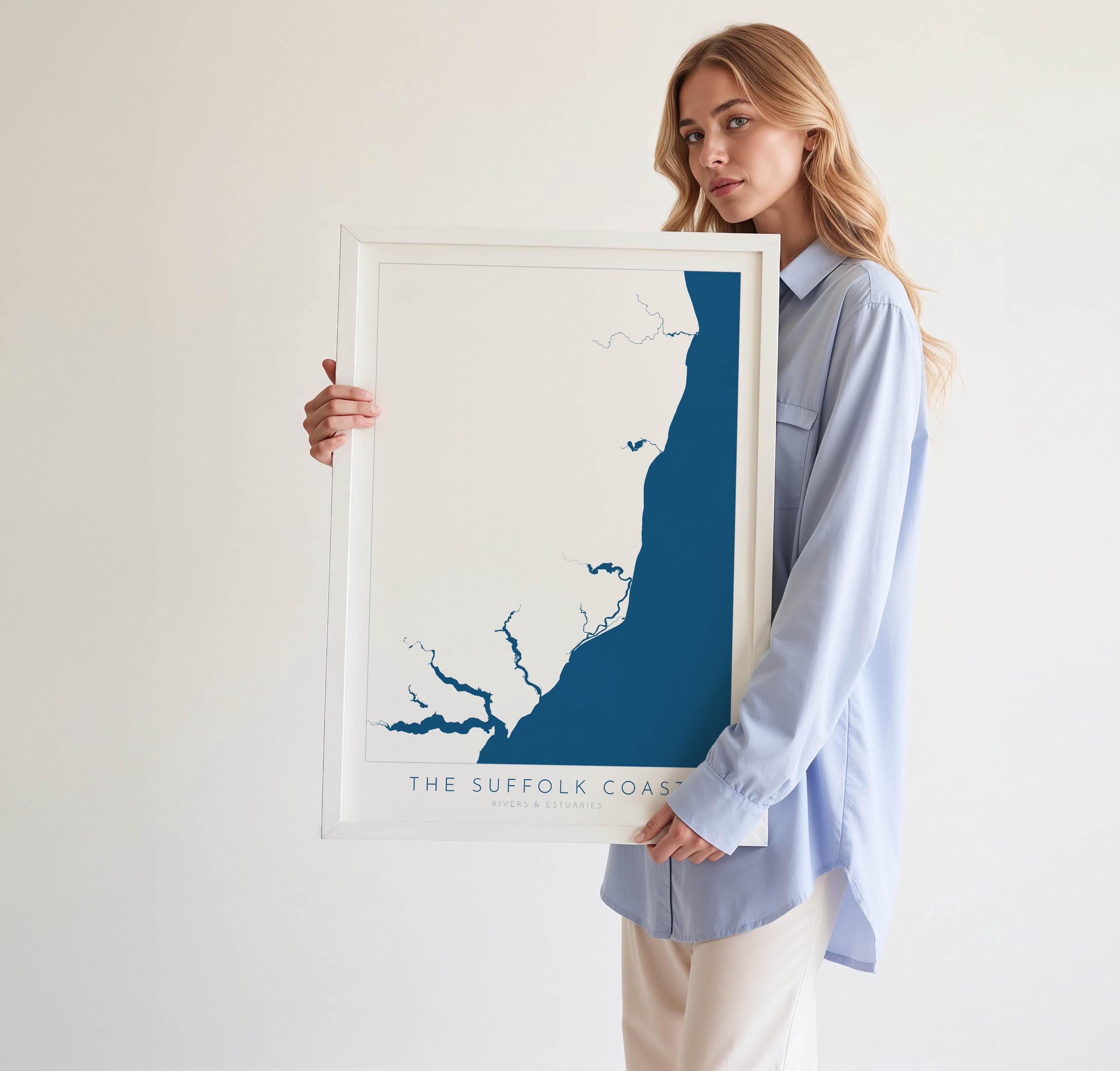 Suffolk Coast Map Art - Suffolk Map, Suffolk Coast Art, River Map, Suffolk Travel Print, River Orwell, River Deben, River Alde, River Blyth