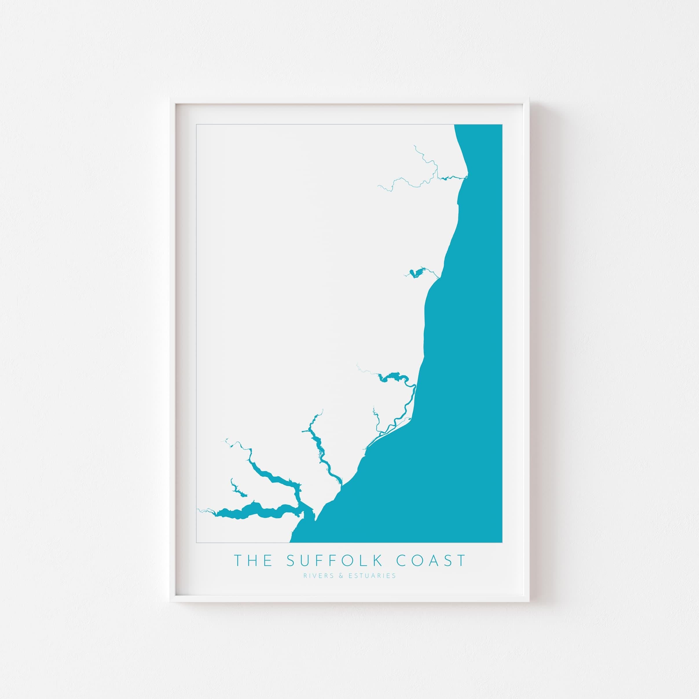 Suffolk Coast Map Art - Suffolk Map, Suffolk Coast Art, River Map, Suffolk Travel Print, River Orwell, River Deben, River Alde, River Blyth