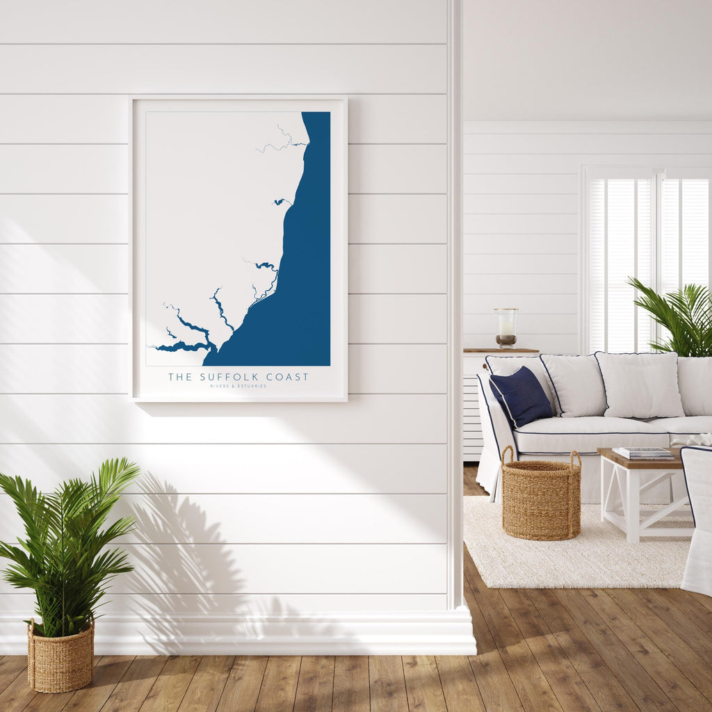 Suffolk Coast Map Art - Suffolk Map, Suffolk Coast Art, River Map, Suffolk Travel Print, River Orwell, River Deben, River Alde, River Blyth
