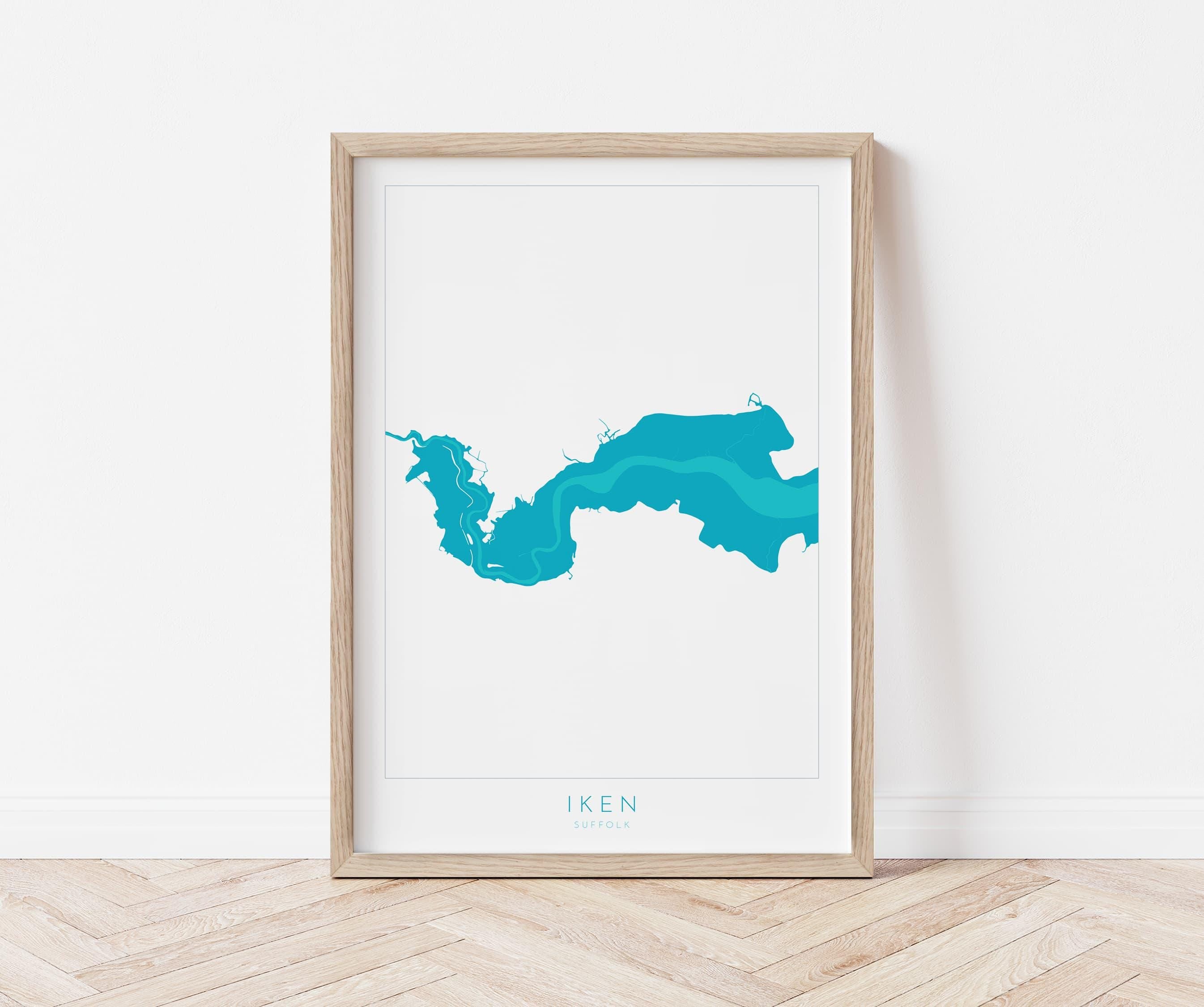 Iken Map Art - Suffolk Map Print, River Alde Map Art, Iken Suffolk Art, Suffolk Coast Map Art, Suffolk Travel Print, Nautical Art, UK Rivers