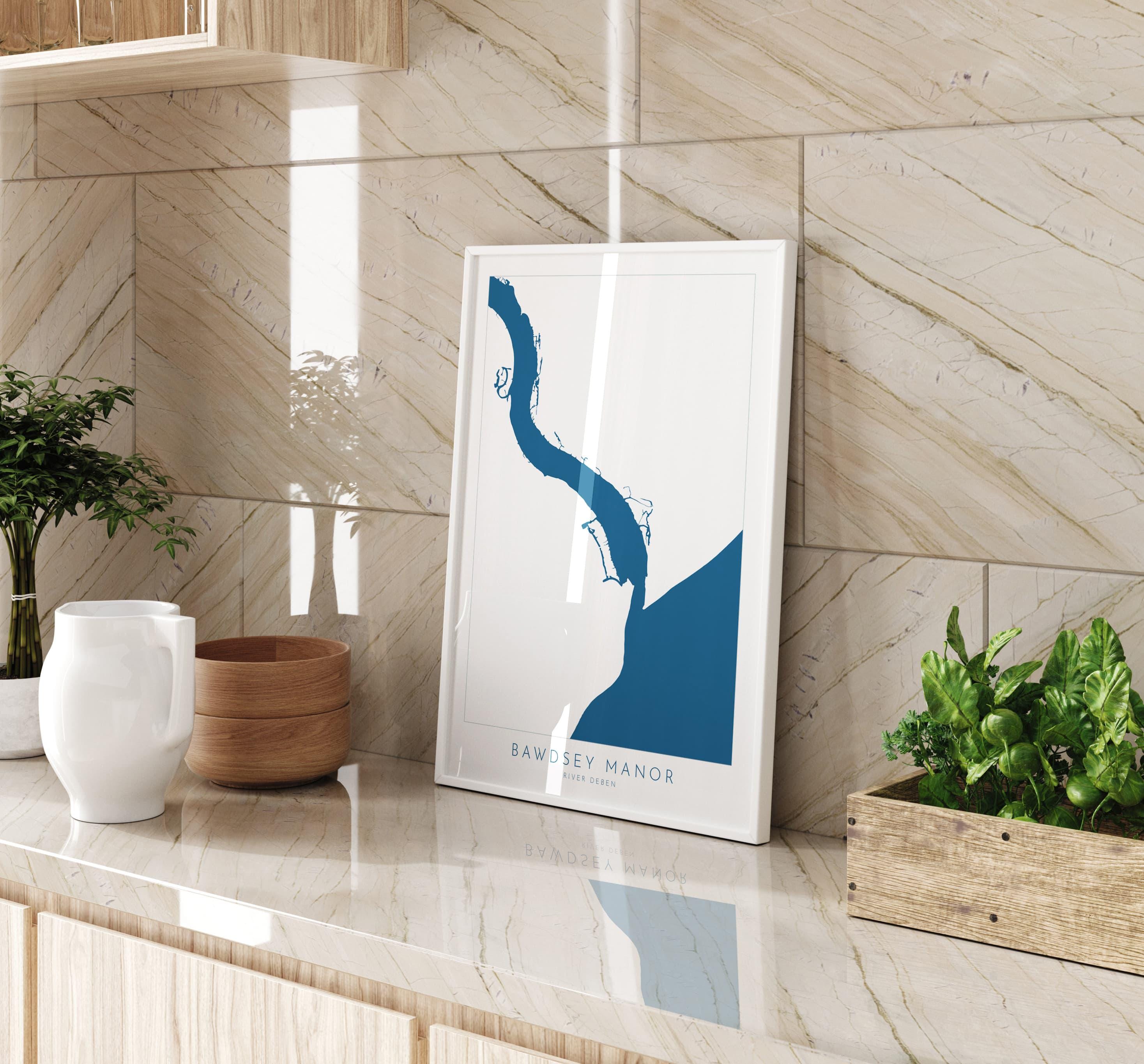 River Deben, Bawdsey Manor Map - Suffolk Map, Suffolk Coast, Felixstowe Travel Print, Bawdsey Beach Suffolk, Woodbridge Print, UK Rivers