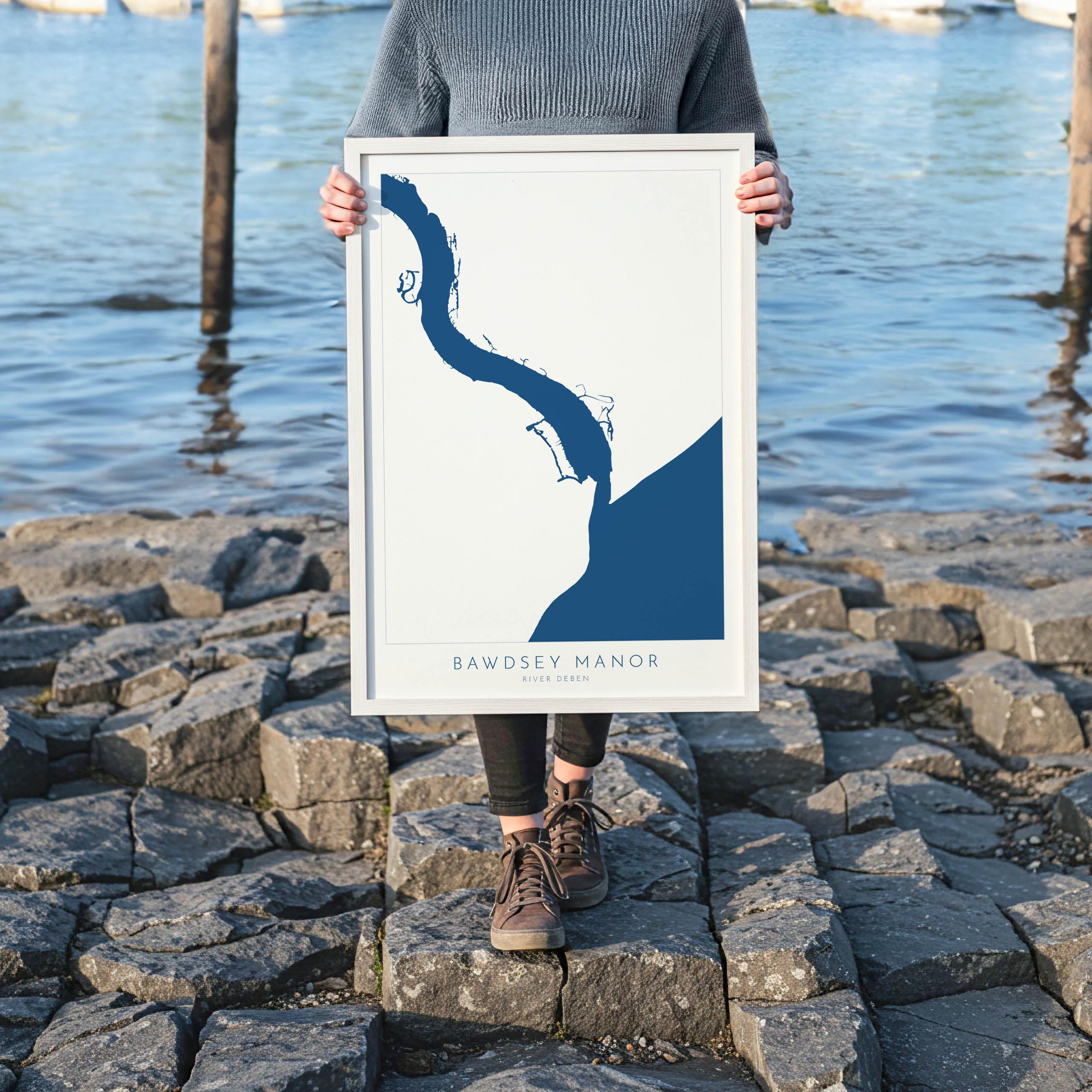 River Deben, Bawdsey Manor Map - Suffolk Map, Suffolk Coast, Felixstowe Travel Print, Bawdsey Beach Suffolk, Woodbridge Print, UK Rivers