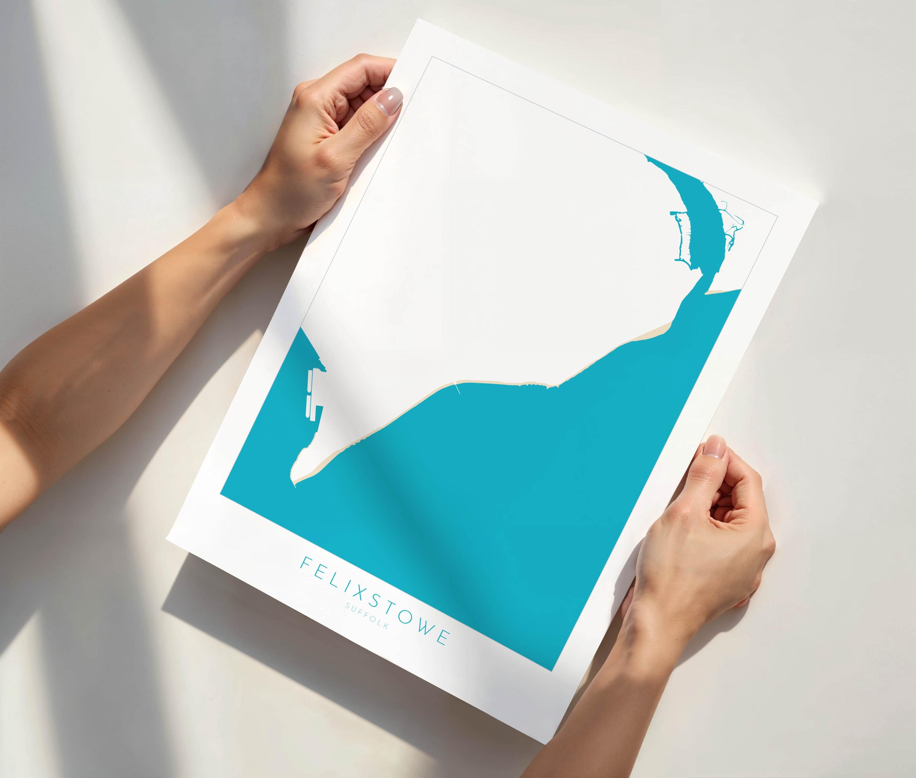 Felixstowe Print - Felixstowe Map, Suffolk Art, Suffolk Map, Felixstowe Poster, Felixstowe Beach, Suffolk Beach Art, UK Beaches, River Map