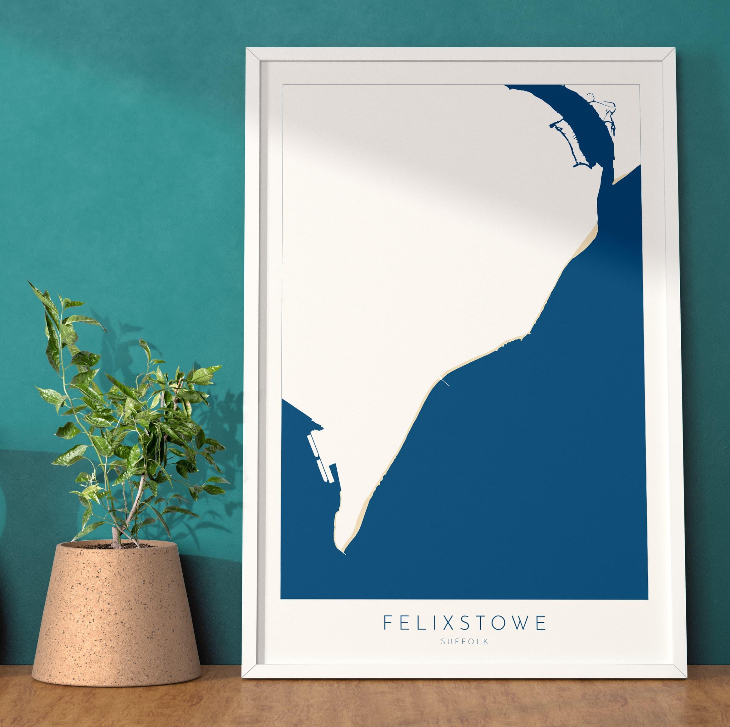 Felixstowe Print - Felixstowe Map, Suffolk Art, Suffolk Map, Felixstowe Poster, Felixstowe Beach, Suffolk Beach Art, UK Beaches, River Map