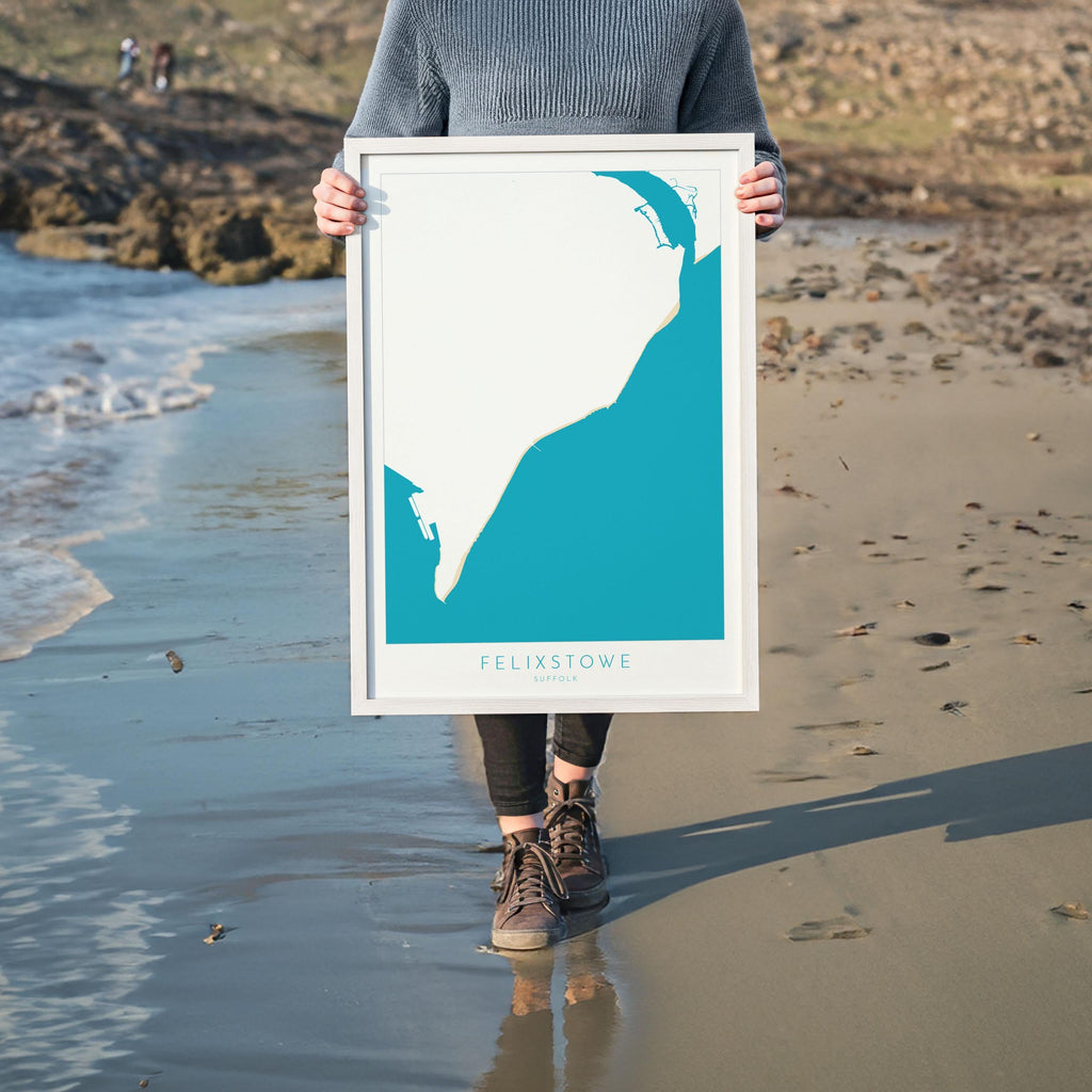 Felixstowe Print - Felixstowe Map, Suffolk Art, Suffolk Map, Felixstowe Poster, Felixstowe Beach, Suffolk Beach Art, UK Beaches, River Map