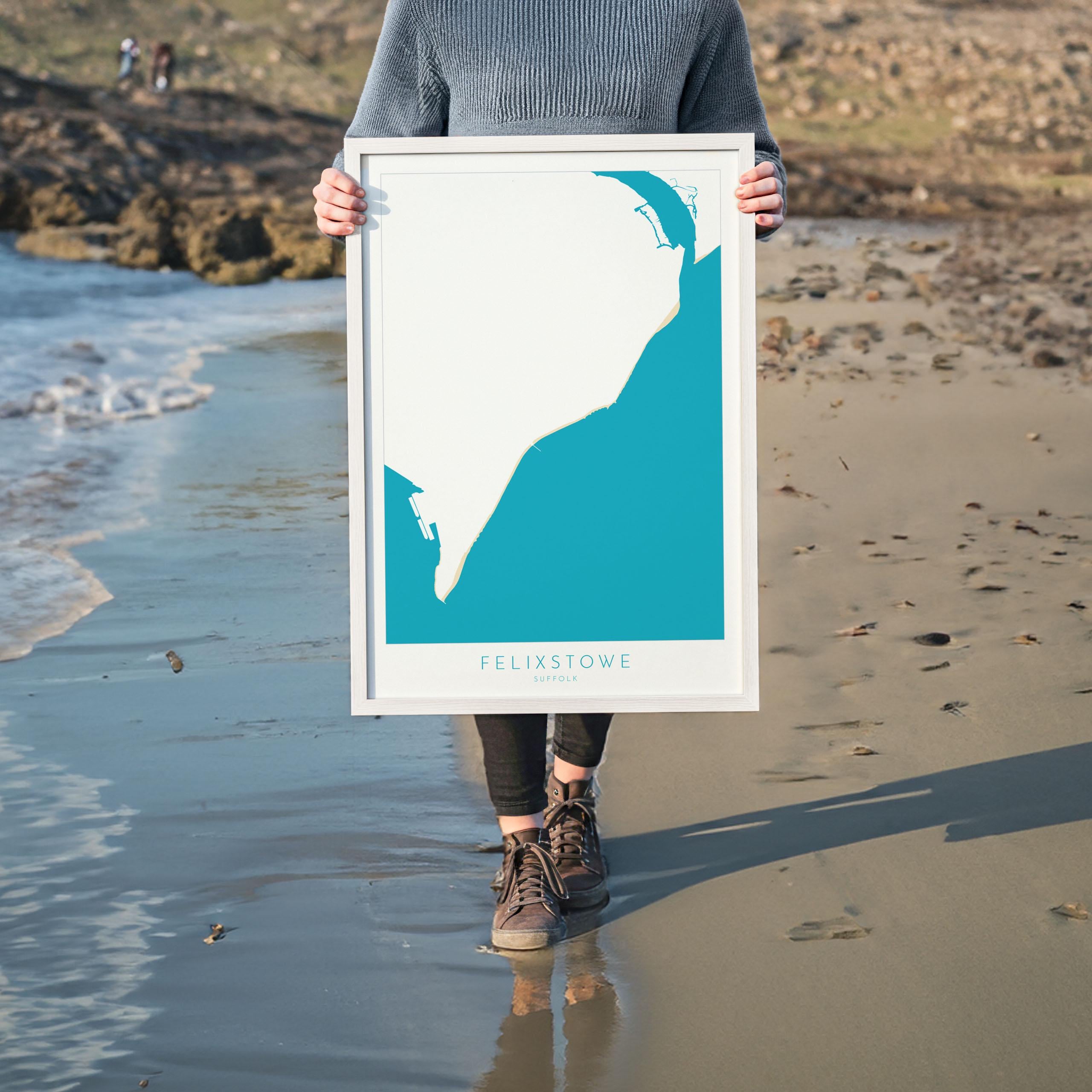 Felixstowe Print - Felixstowe Map, Suffolk Art, Suffolk Map, Felixstowe Poster, Felixstowe Beach, Suffolk Beach Art, UK Beaches, River Map