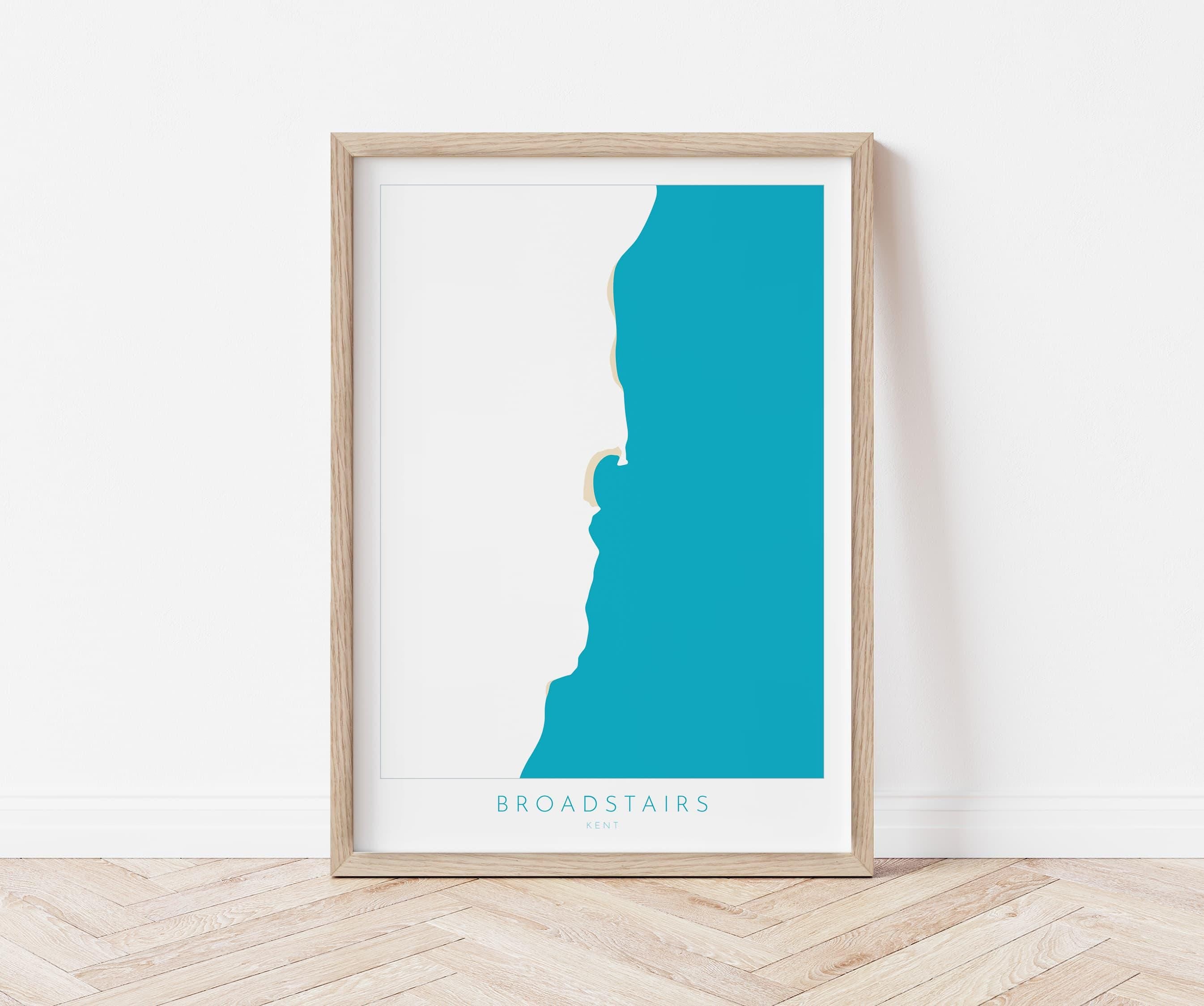 Broadstairs Map Print - Broadstairs Art Poster, Kent Map Art, Broadstairs Travel Poster, Kent Coast, A1, A2, A3, A4, Broadstairs Beach Art