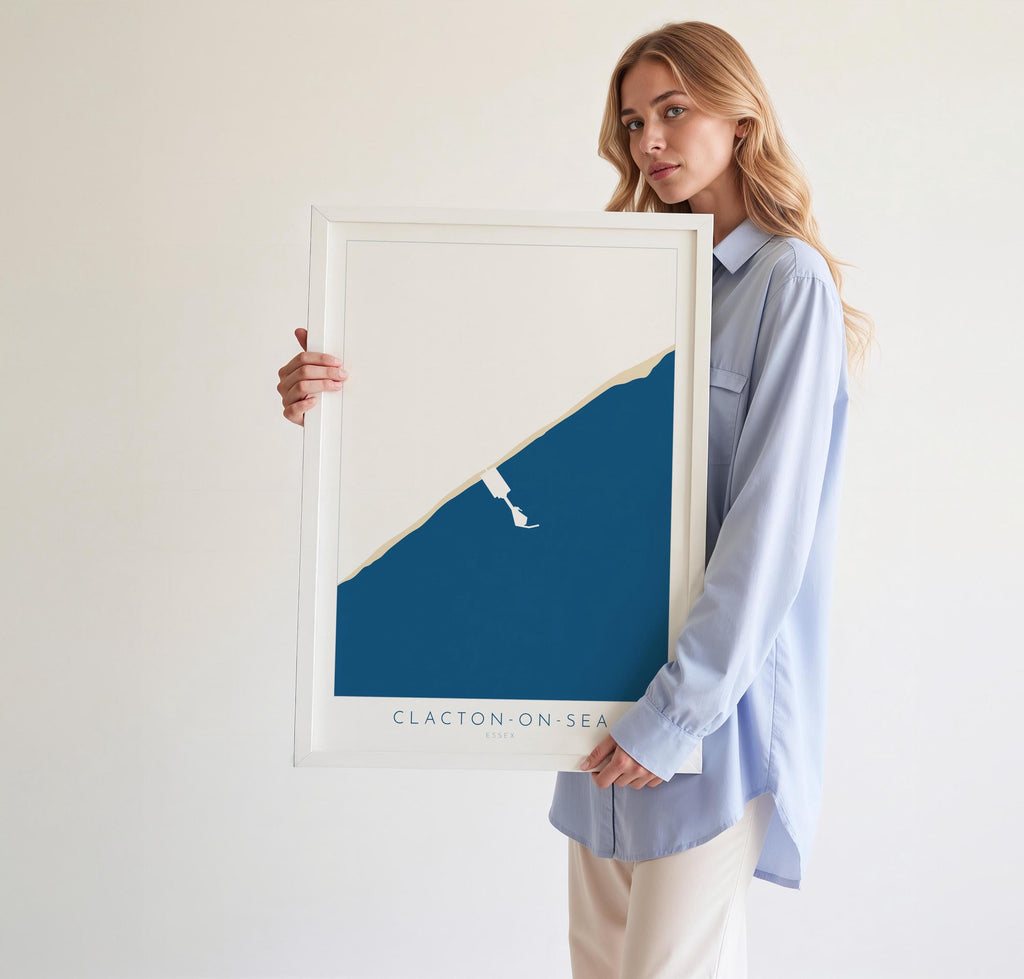 Clacton-on-Sea Map Art - Essex Map, Clacton on Sea Essex Art, Clacton Map, Clacton-on-Sea Beach UK, Colchester Map, Essex Art