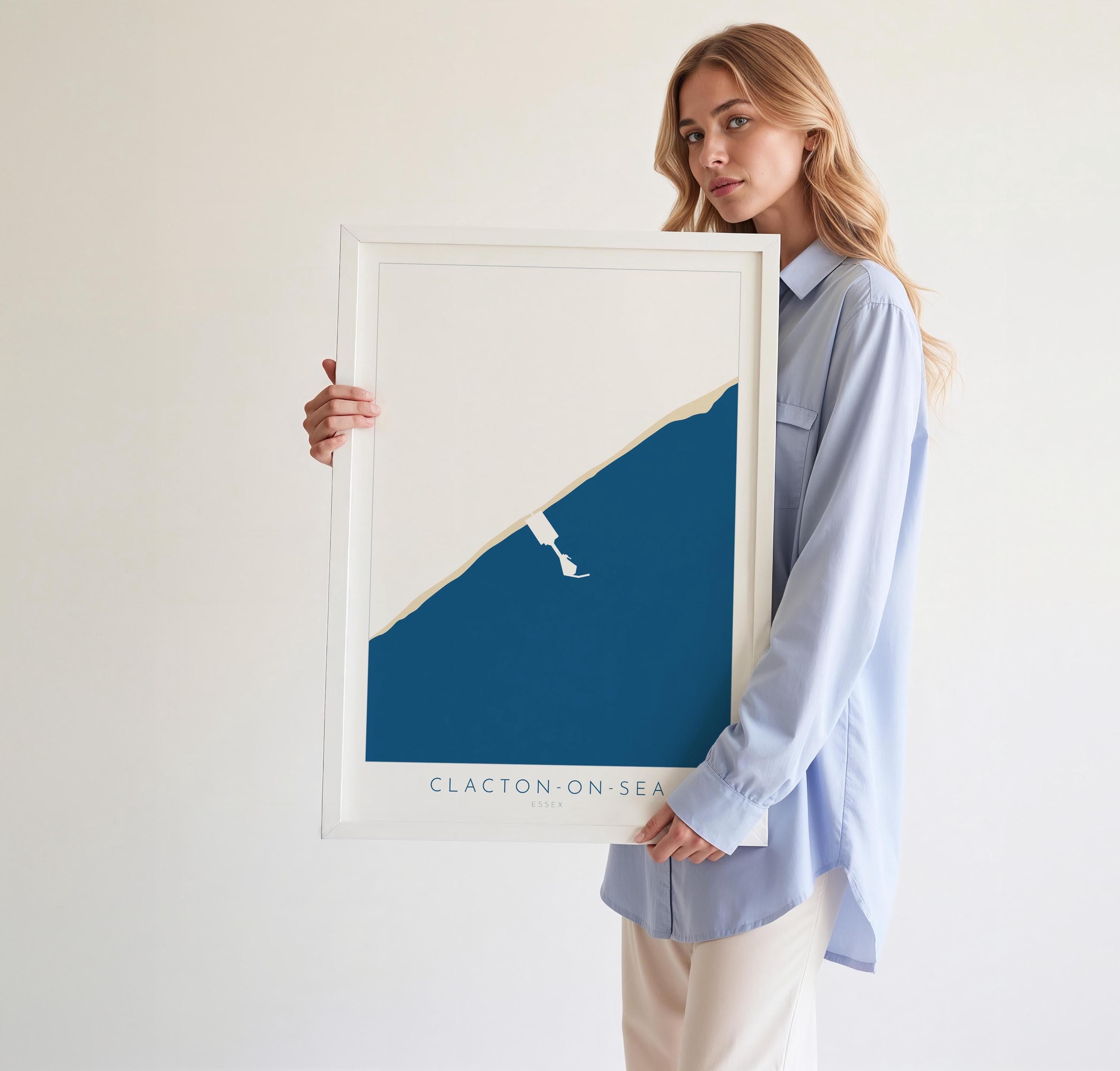 Clacton-on-Sea Map Art - Essex Map, Clacton on Sea Essex Art, Clacton Map, Clacton-on-Sea Beach UK, Colchester Map, Essex Art