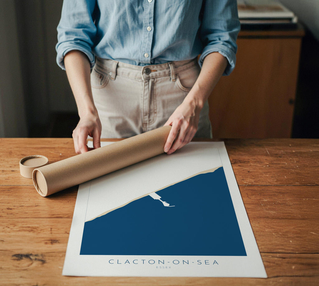 Clacton-on-Sea Map Art - Essex Map, Clacton on Sea Essex Art, Clacton Map, Clacton-on-Sea Beach UK, Colchester Map, Essex Art