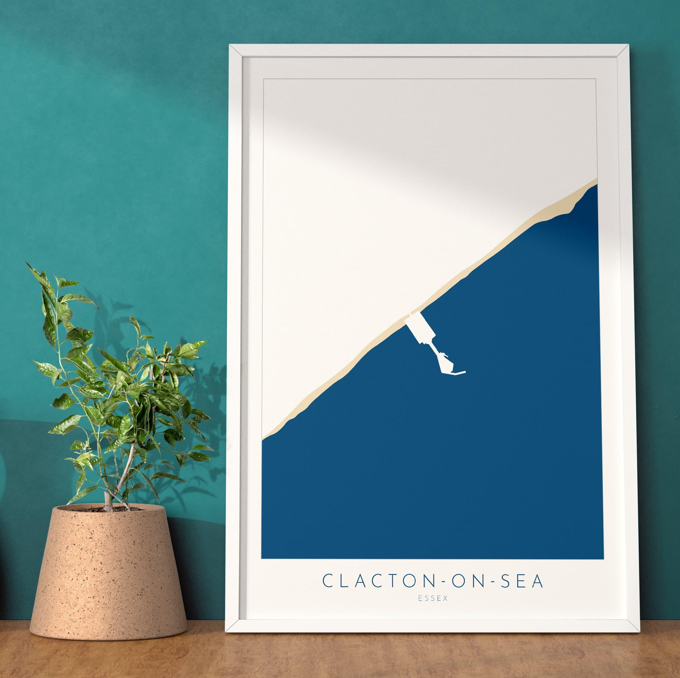 Clacton-on-Sea Map Art - Essex Map, Clacton on Sea Essex Art, Clacton Map, Clacton-on-Sea Beach UK, Colchester Map, Essex Art