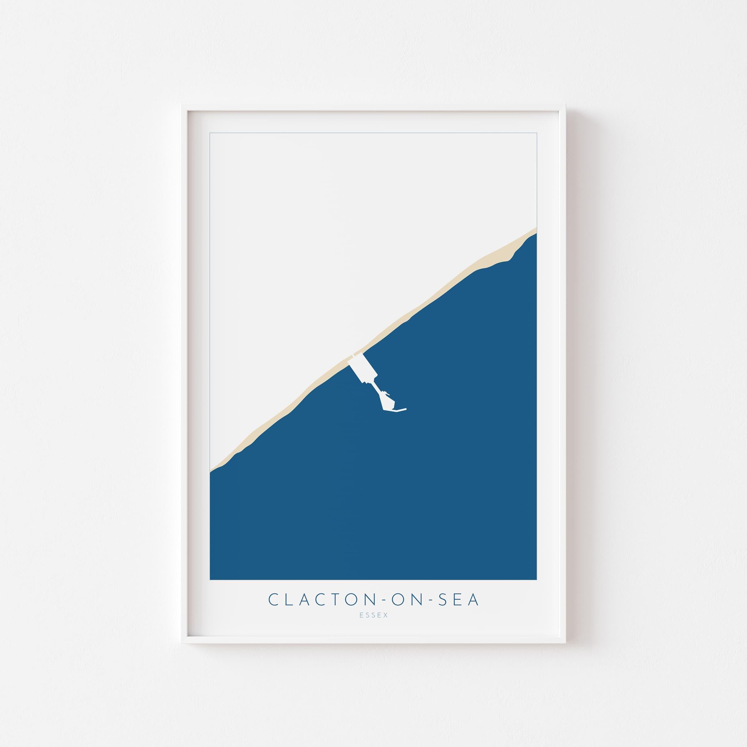 Clacton-on-Sea Map Art - Essex Map, Clacton on Sea Essex Art, Clacton Map, Clacton-on-Sea Beach UK, Colchester Map, Essex Art