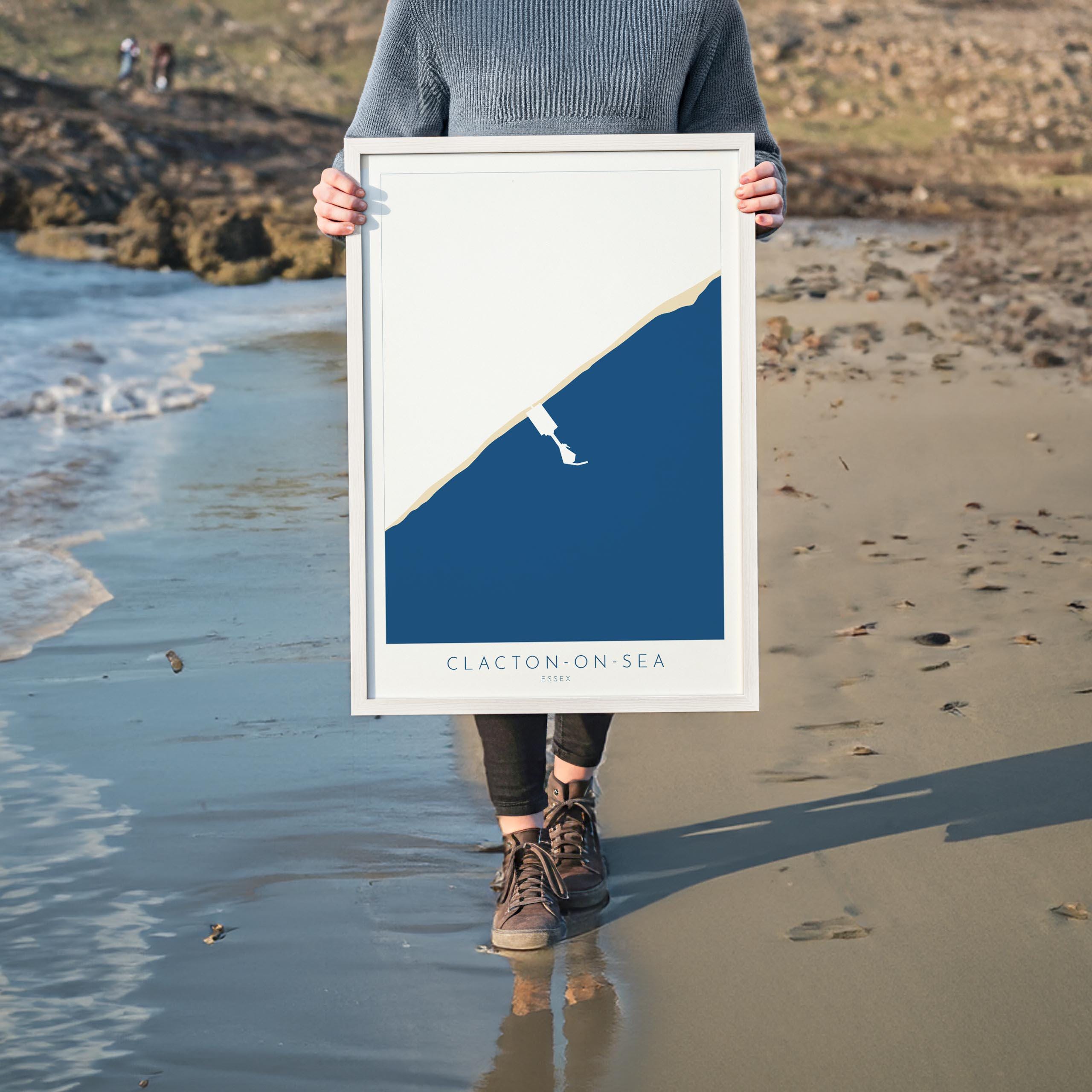 Clacton-on-Sea Map Art - Essex Map, Clacton on Sea Essex Art, Clacton Map, Clacton-on-Sea Beach UK, Colchester Map, Essex Art