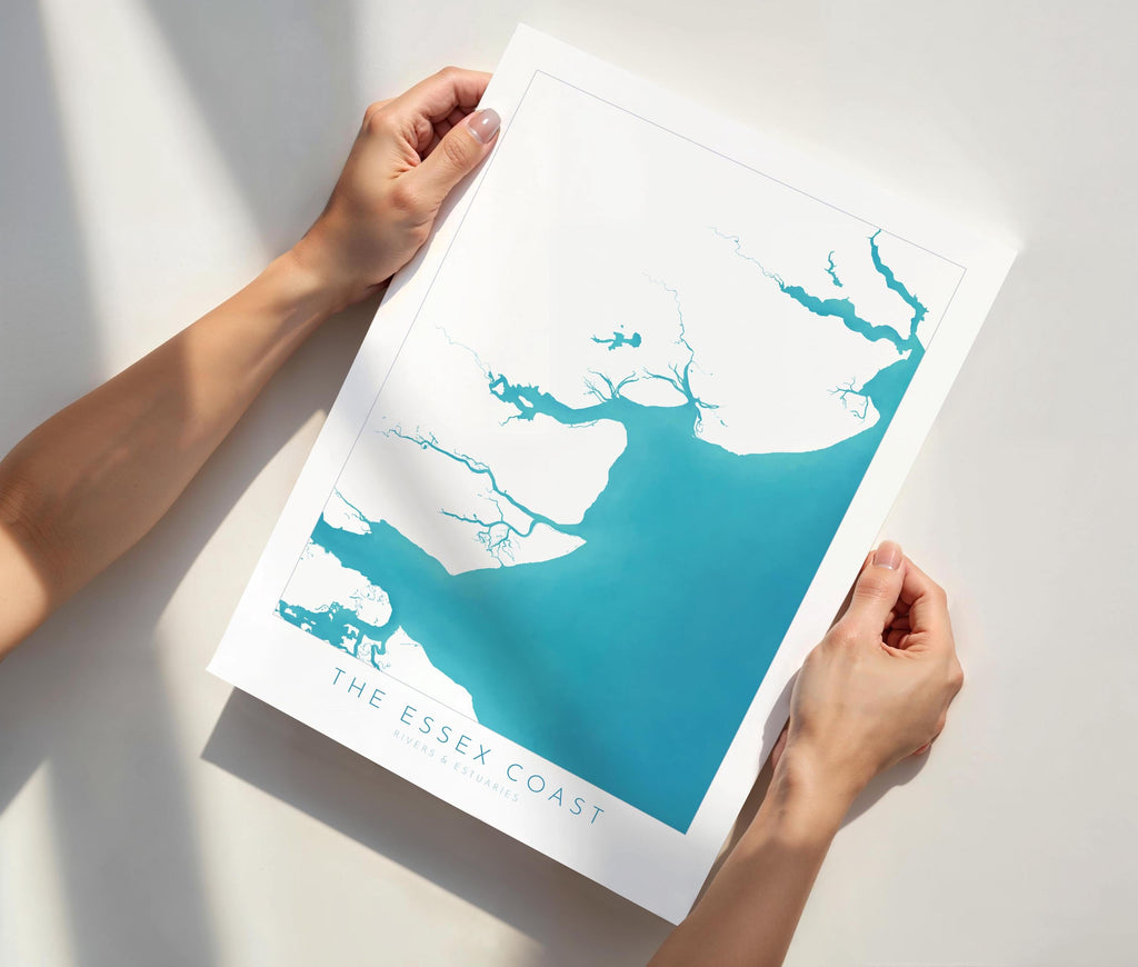Essex Coastline Print - Essex Map Art, Essex Print, Coastal Print, Seaside Poster, Essex Coast, Colchester, Maldon, River Thames print, UK