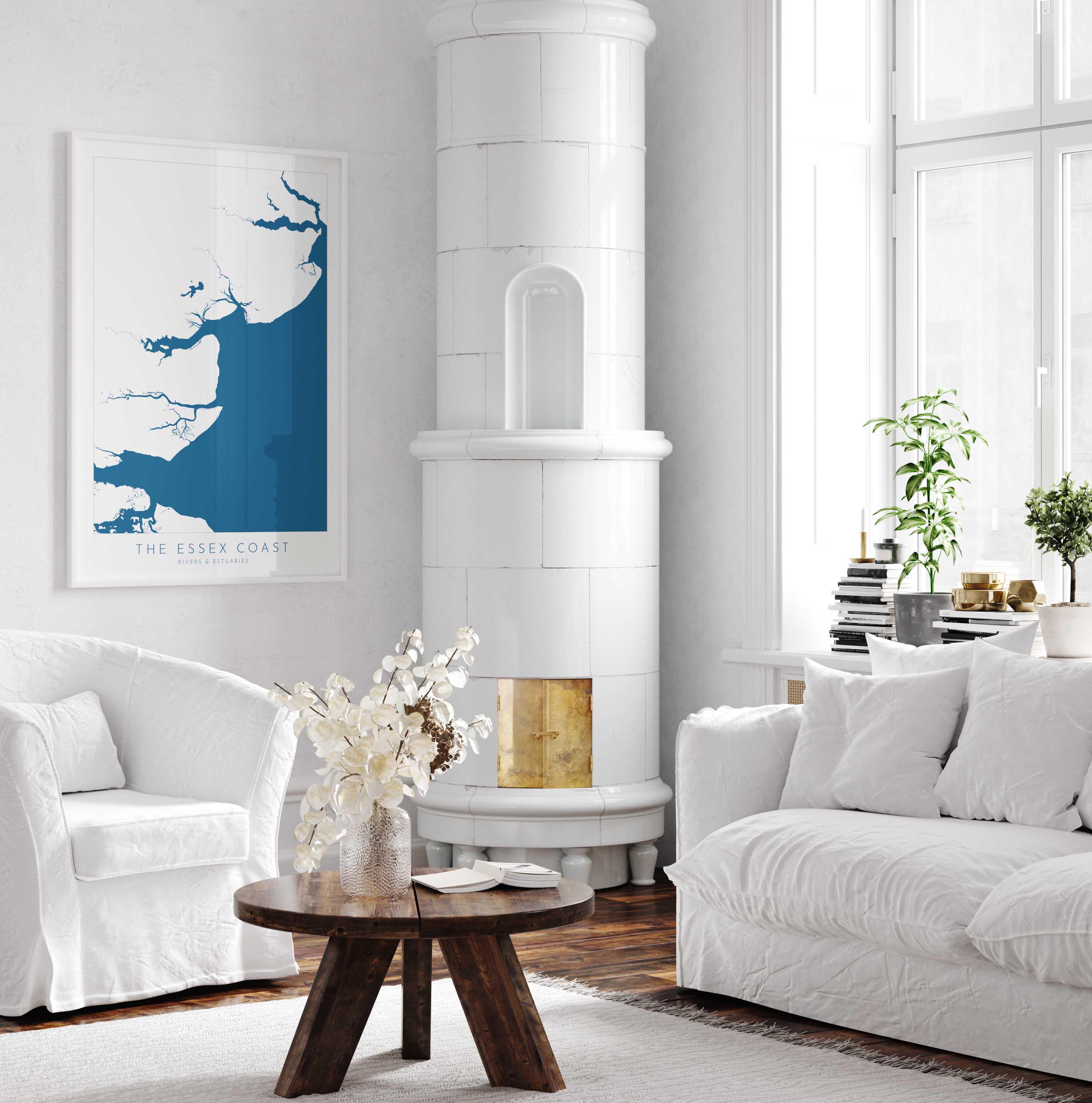 Essex Coastline Print - Essex Map Art, Essex Print, Coastal Print, Seaside Poster, Essex Coast, Colchester, Maldon, River Thames print, UK