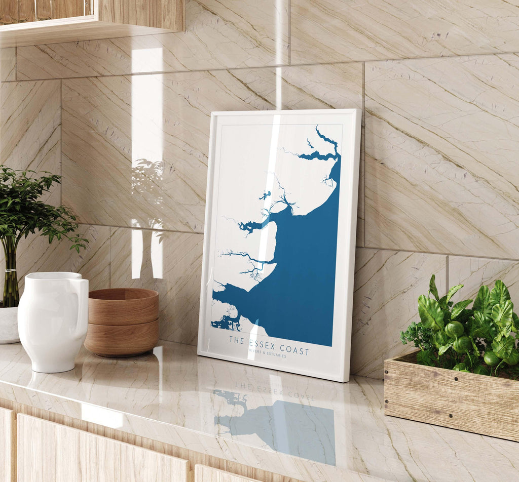 Essex Coastline Print - Essex Map Art, Essex Print, Coastal Print, Seaside Poster, Essex Coast, Colchester, Maldon, River Thames print, UK