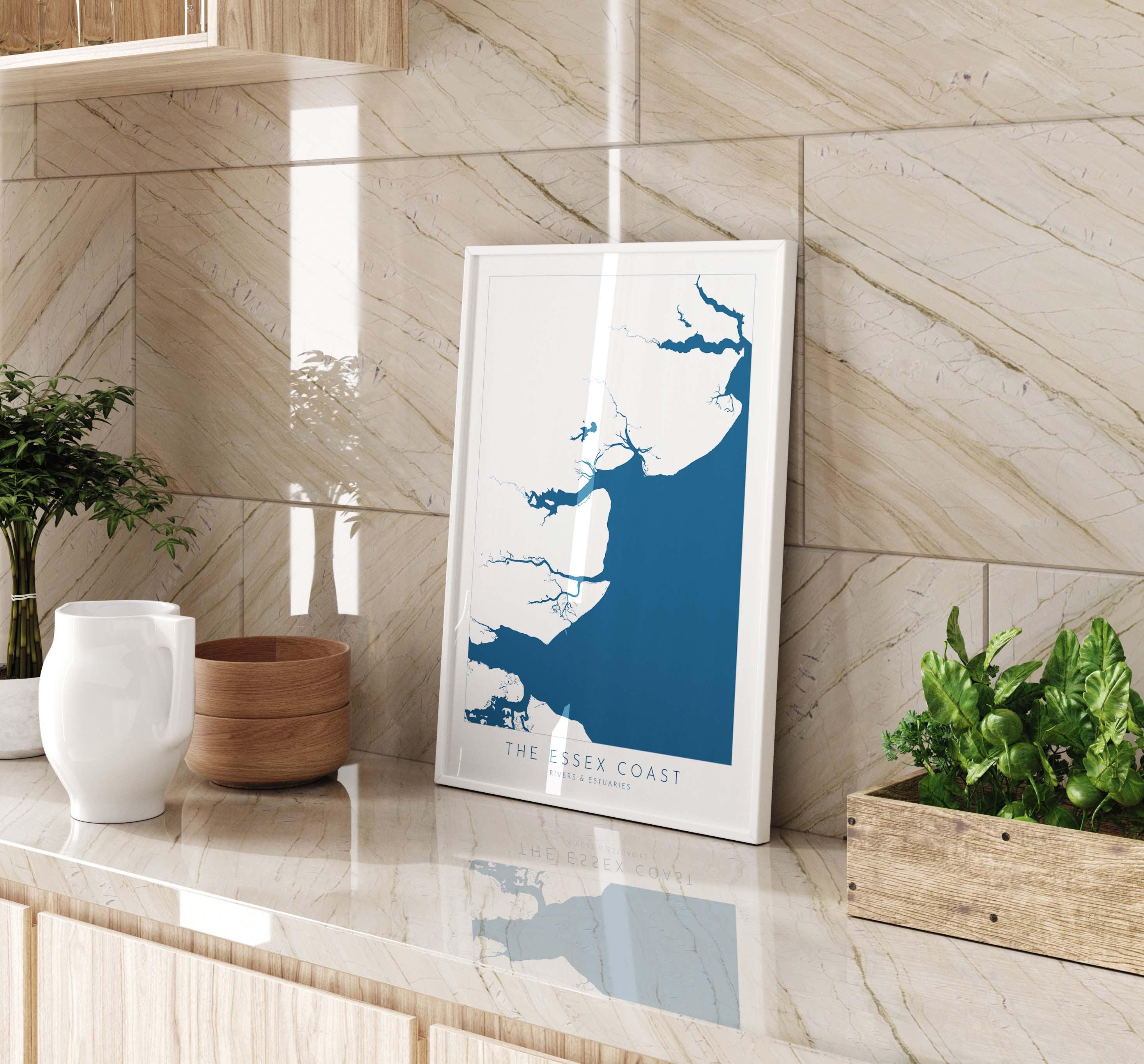 Essex Coastline Print - Essex Map Art, Essex Print, Coastal Print, Seaside Poster, Essex Coast, Colchester, Maldon, River Thames print, UK