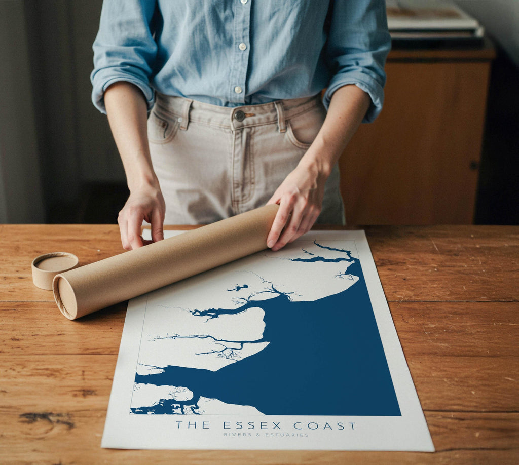 Essex Coastline Print - Essex Map Art, Essex Print, Coastal Print, Seaside Poster, Essex Coast, Colchester, Maldon, River Thames print, UK