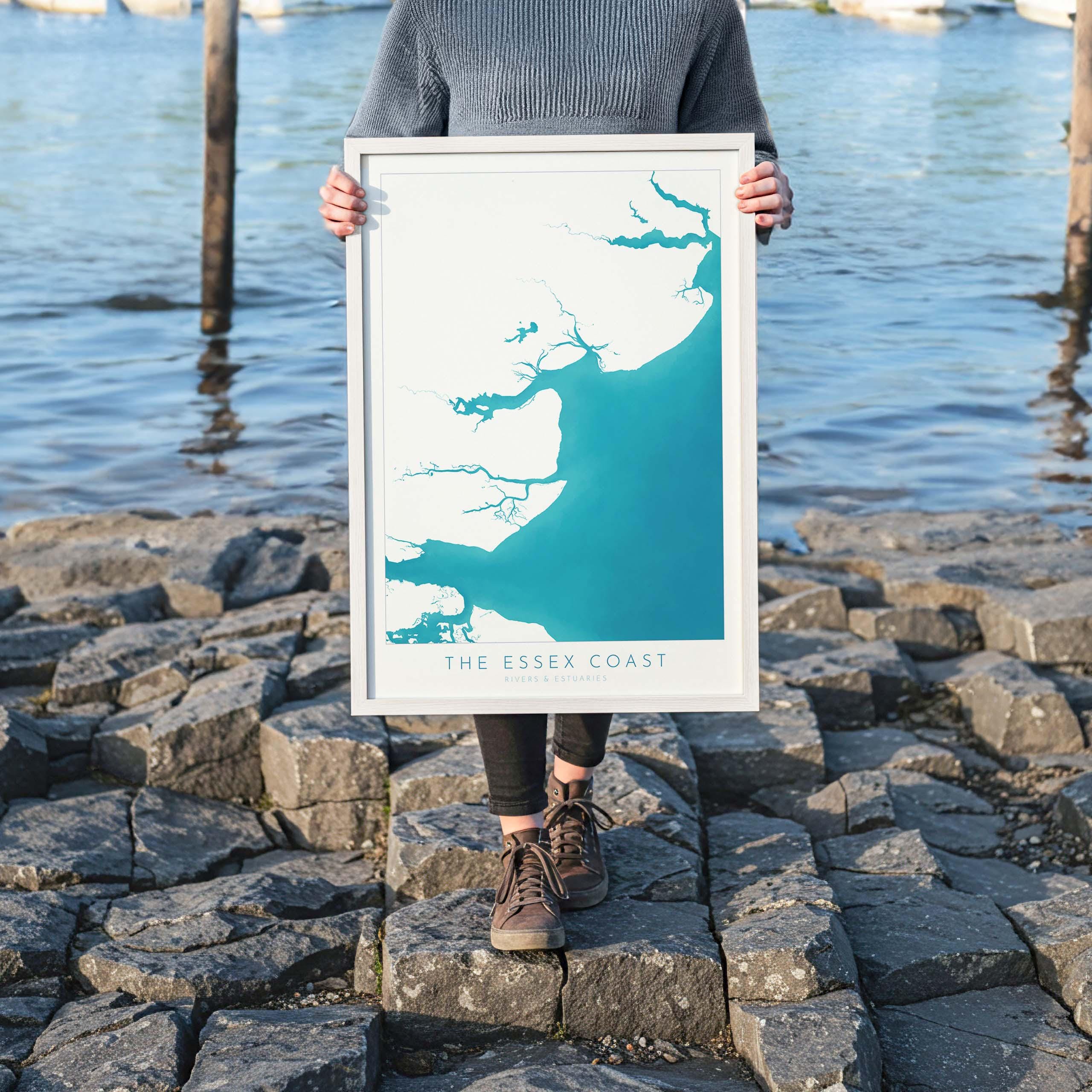 Essex Coastline Print - Essex Map Art, Essex Print, Coastal Print, Seaside Poster, Essex Coast, Colchester, Maldon, River Thames print, UK