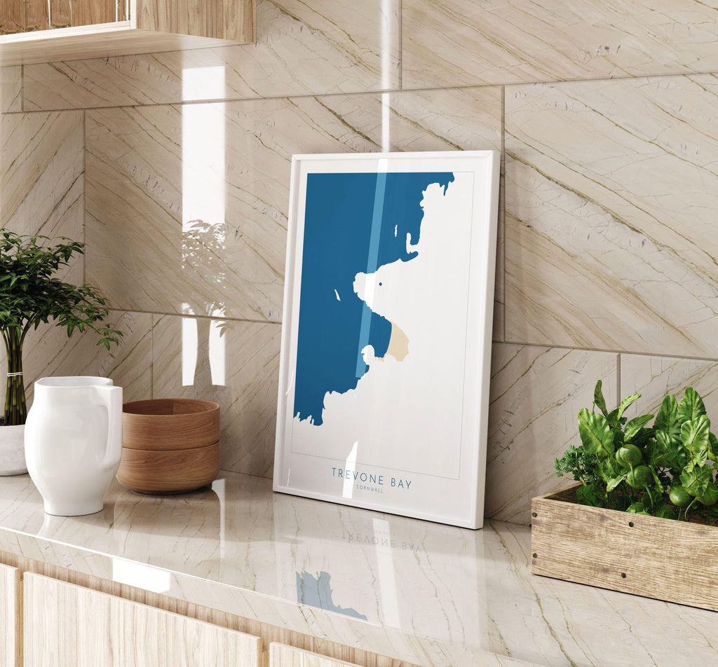 Trevone Bay Map - Trevone Bay Cornwall Art, Cornwall Map, Cornwall Coast Map, North Cornwall Coastline, Cornwall Beach Print