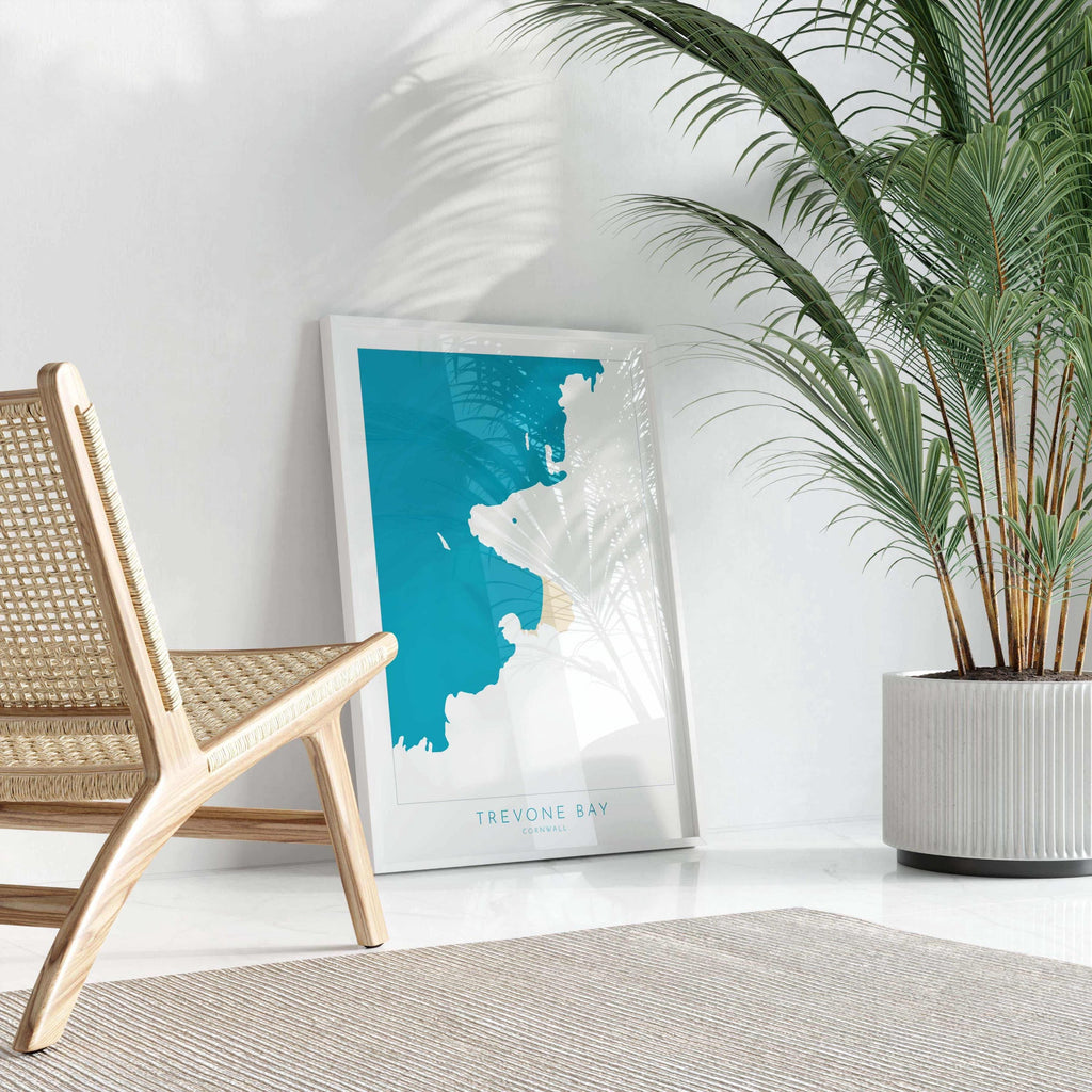 Trevone Bay Map - Trevone Bay Cornwall Art, Cornwall Map, Cornwall Coast Map, North Cornwall Coastline, Cornwall Beach Print